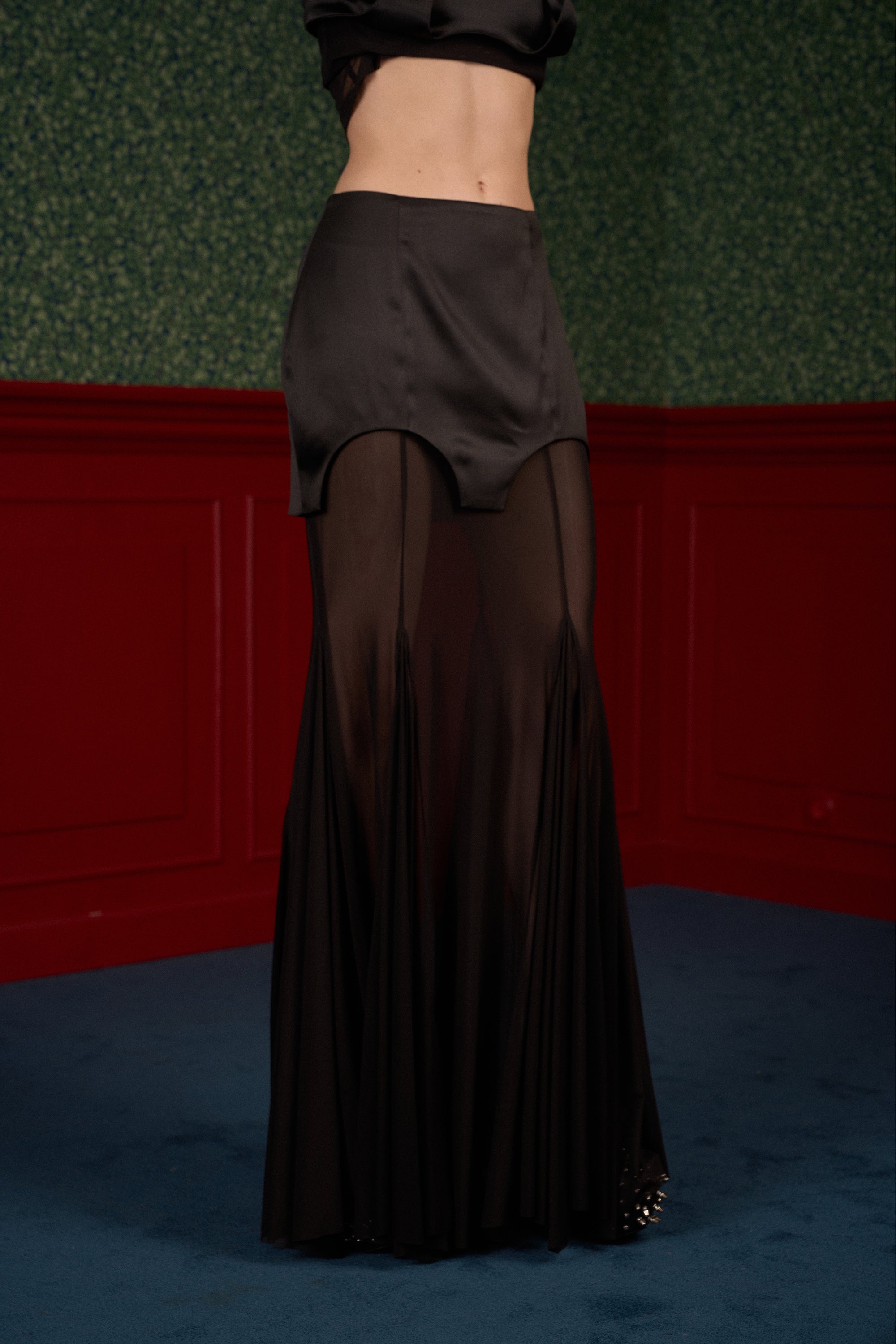Satin & Sheer Godet Skirt "Queen"