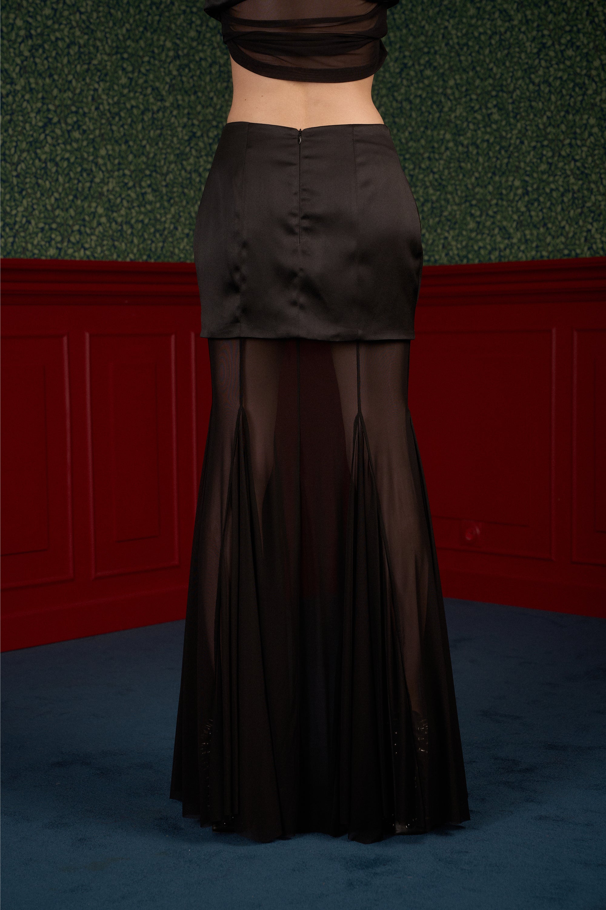 Satin & Sheer Godet Skirt "Queen"