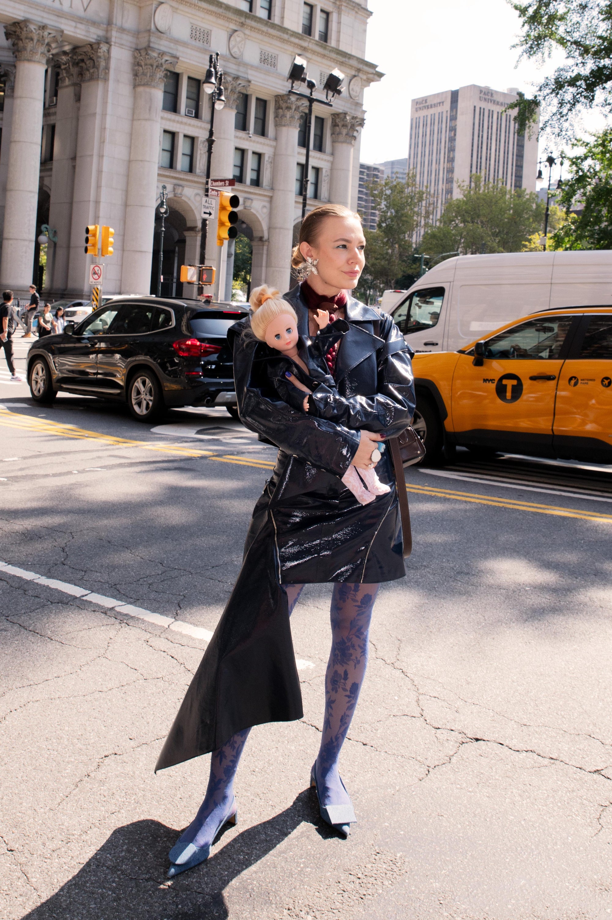 Glossy Navy Vegan Leather Crop Jacket "The Weapon"