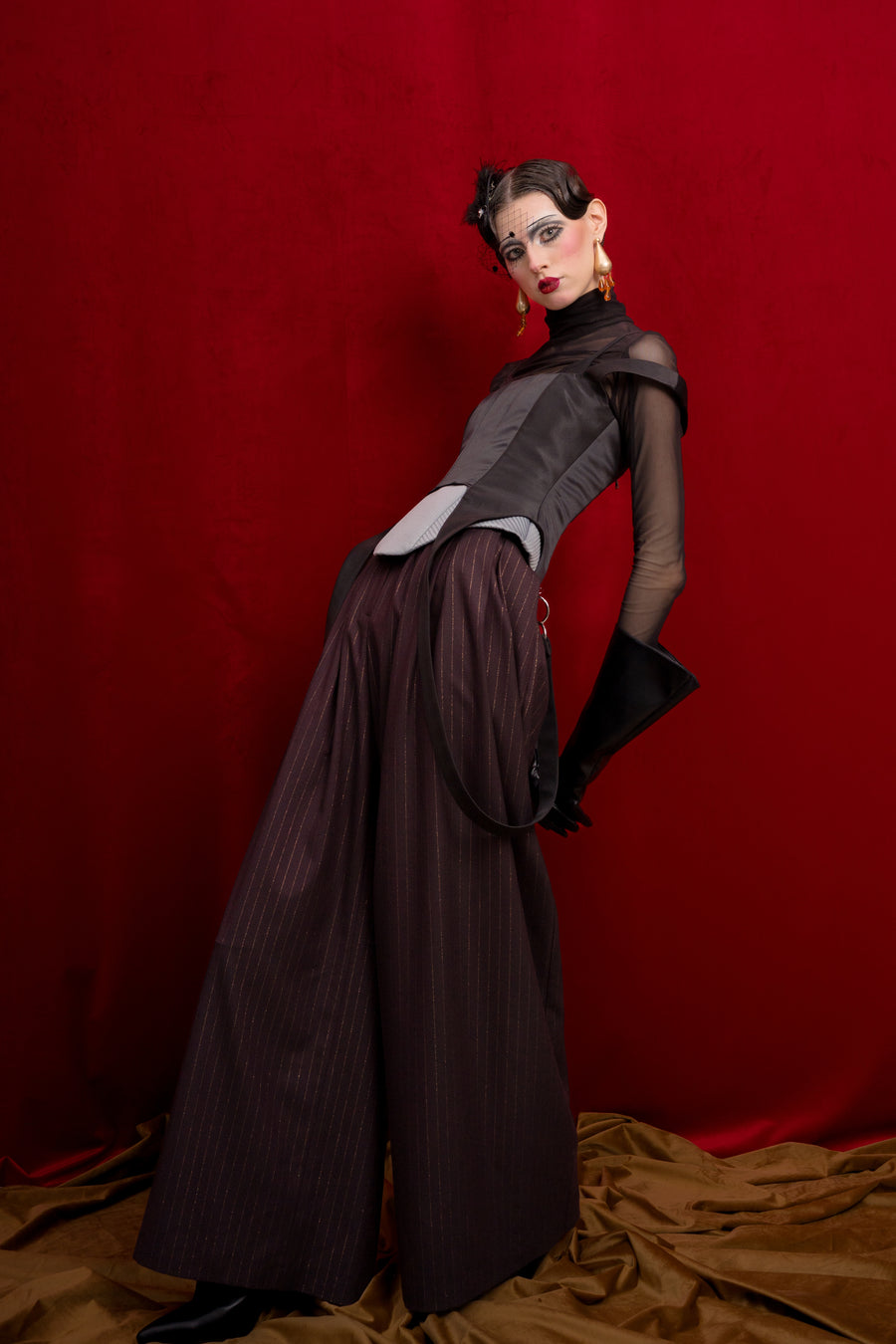 Pinstripe Wide-Leg Pants
