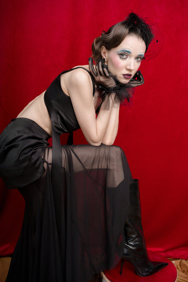 Satin & Sheer Godet Maxi Skirt “Queen”