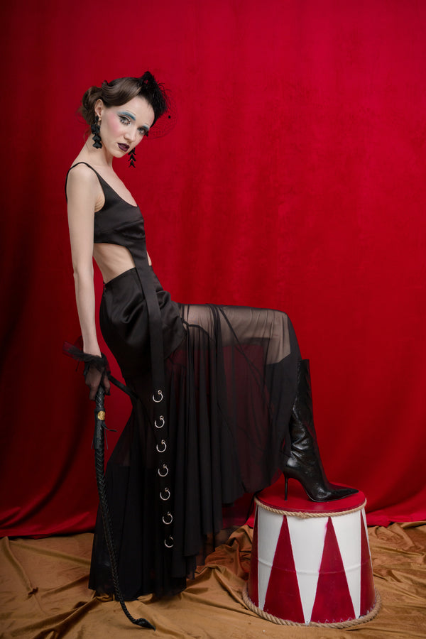 Satin & Sheer Godet Maxi Skirt “Queen”