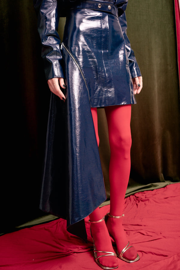 Glossy Navy Asymmetric Vegan Leather  Skirt “The Weapon”