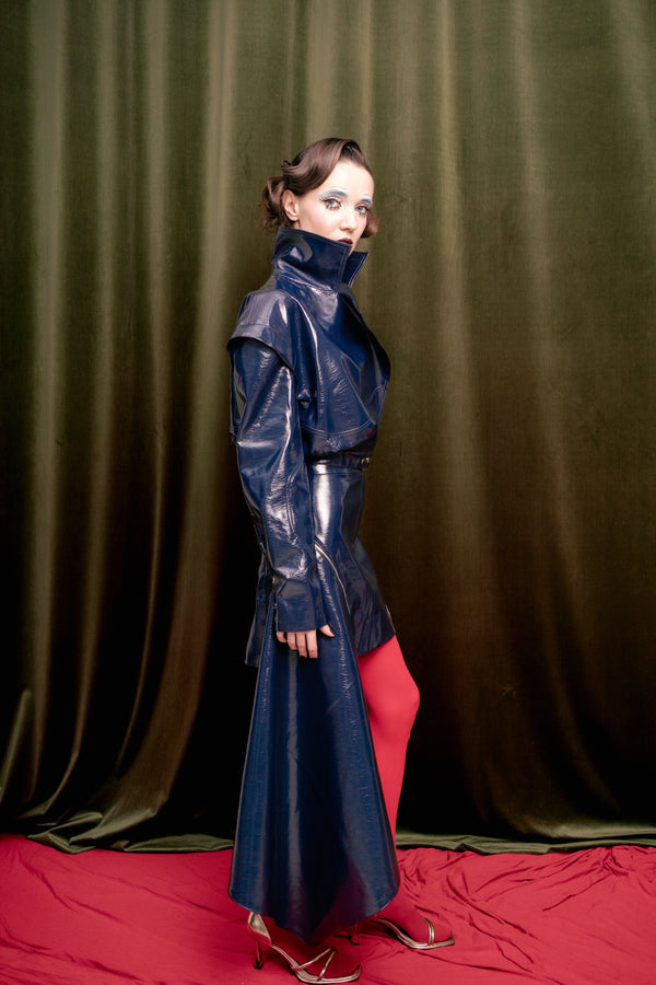 Glossy Navy Asymmetric Vegan Leather  Skirt “The Weapon”