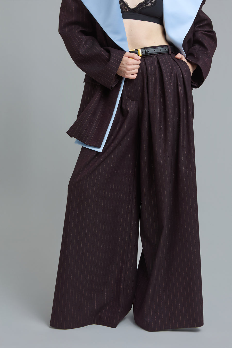 Pinstripe Wide-Leg Pants