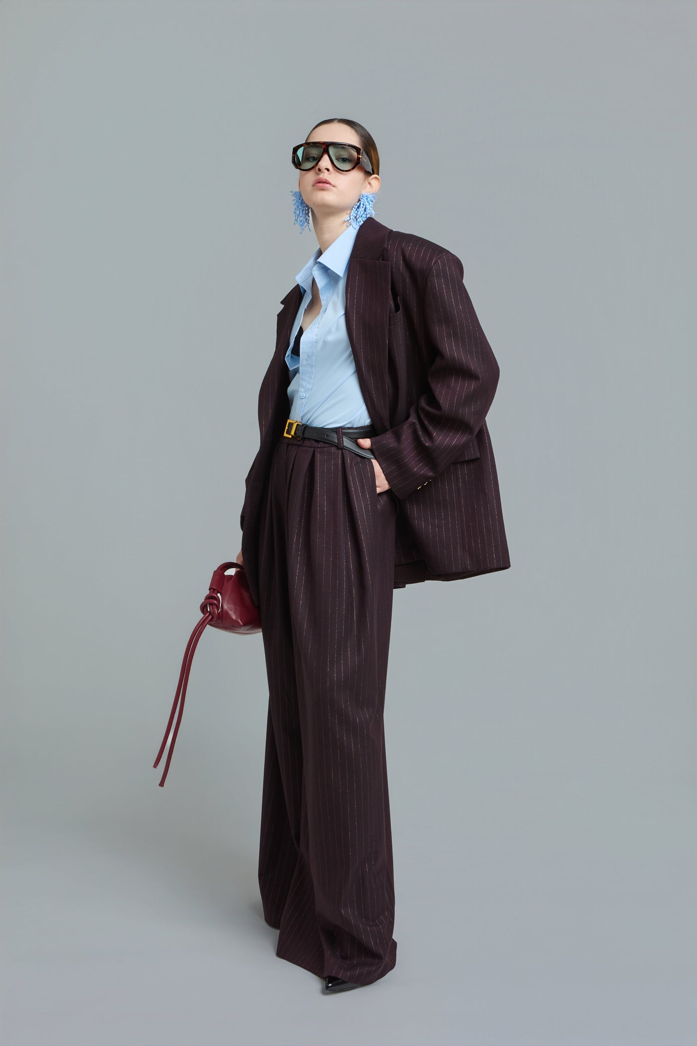 Pinstripe Wide-Leg Pants