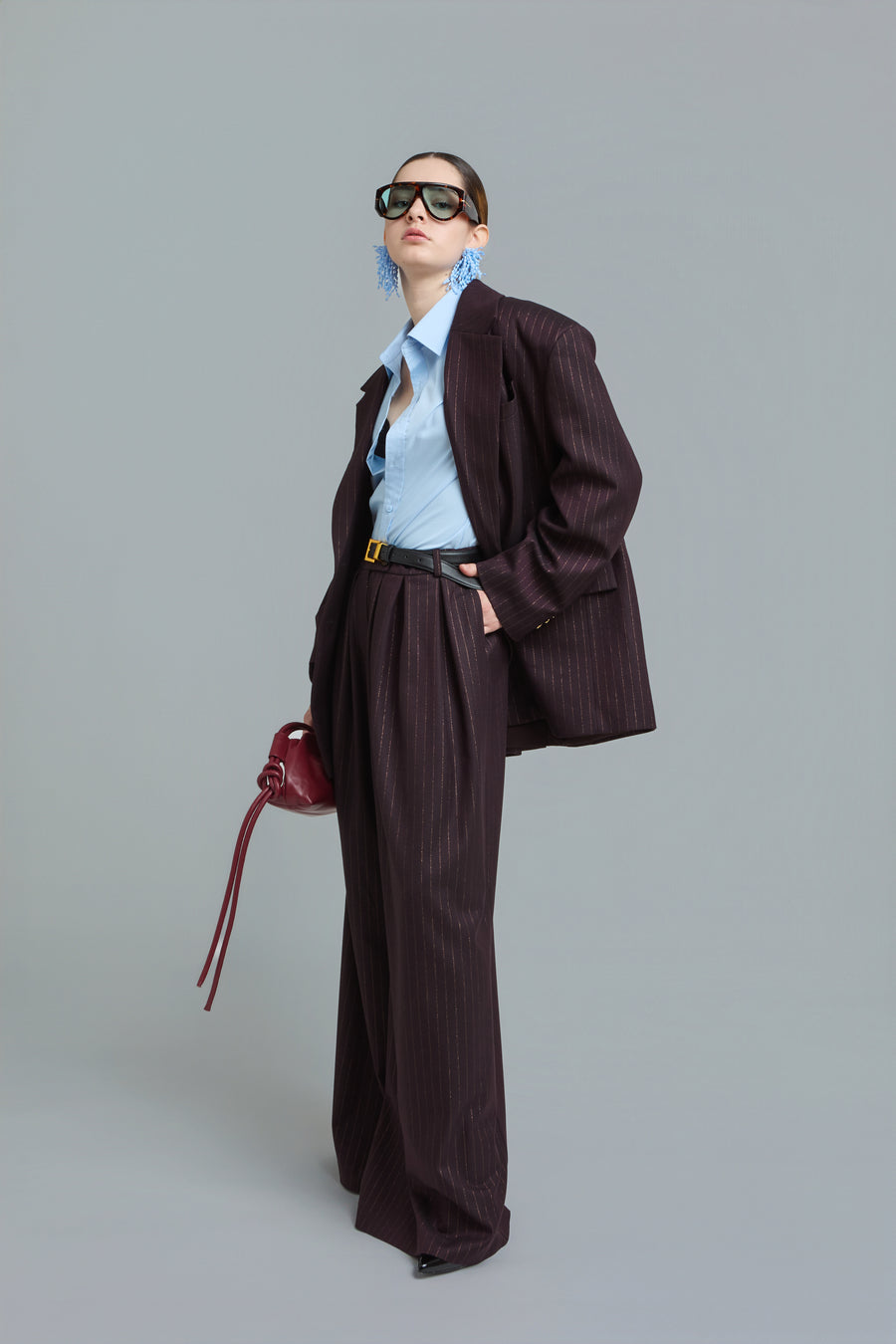 Pinstripe Wide-Leg Pants