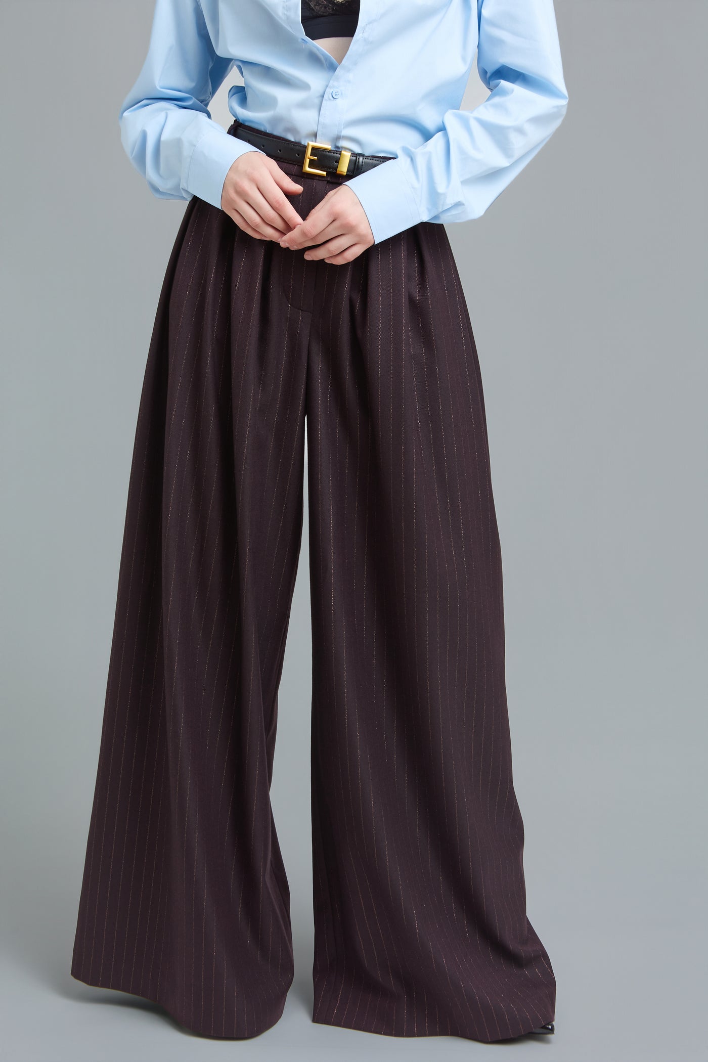 Pinstripe Wide-Leg Pants