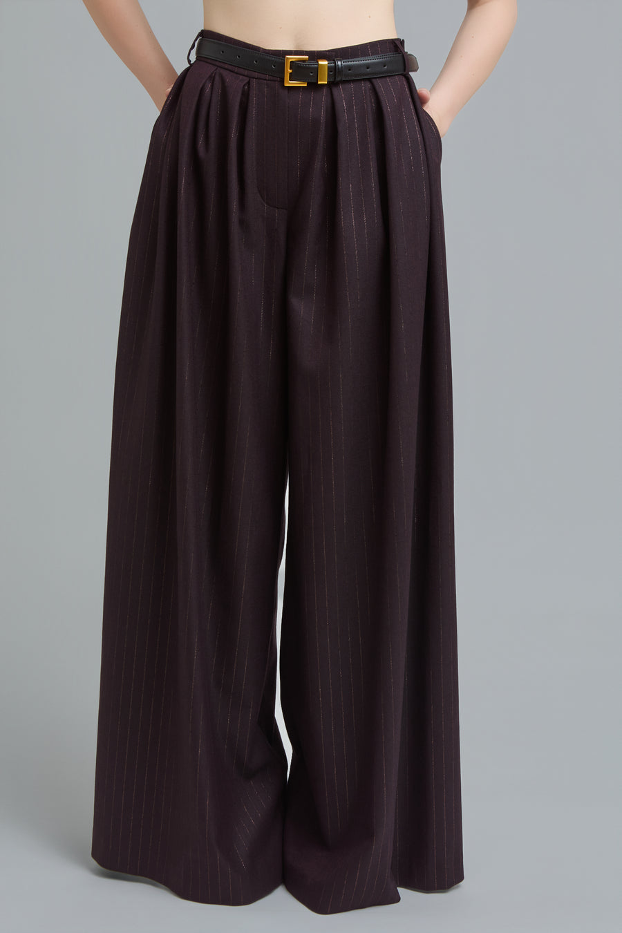 Pinstripe Wide-Leg Pants