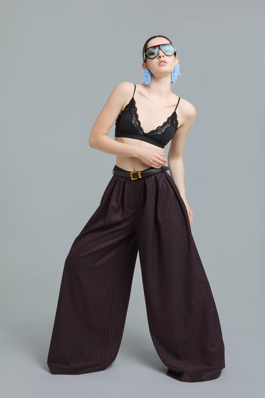 Pinstripe Wide-Leg Pants