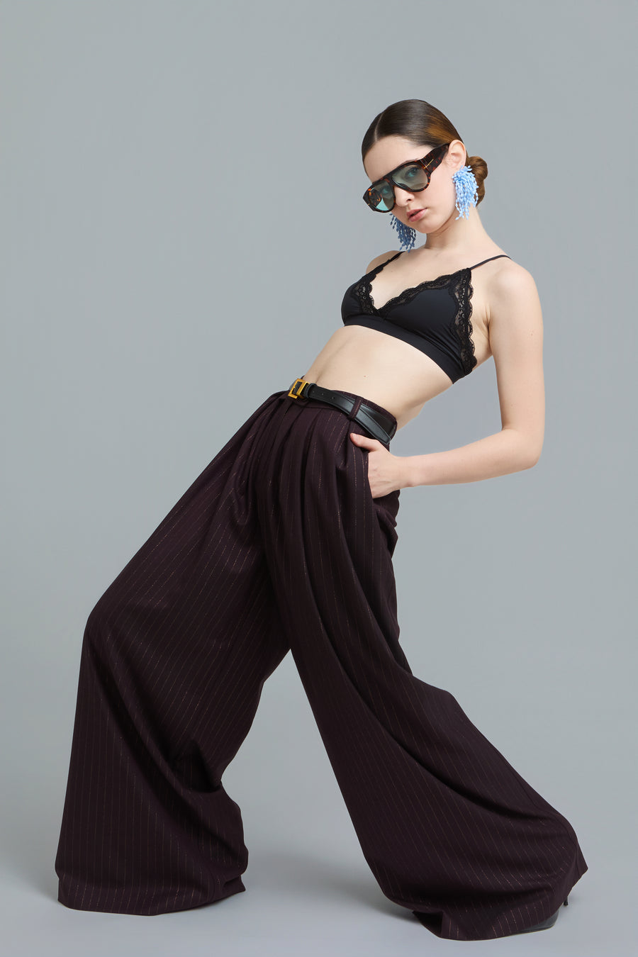 Pinstripe Wide-Leg Pants