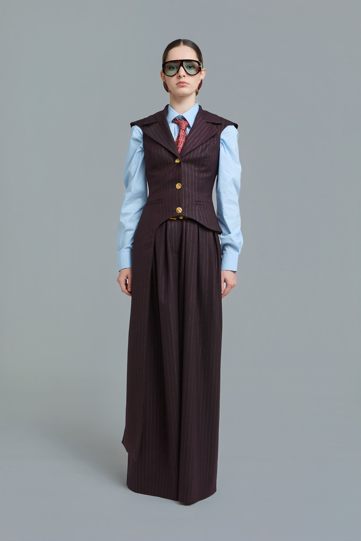 Pinstripe Asymmetric Tailored Vest by Naked Doll