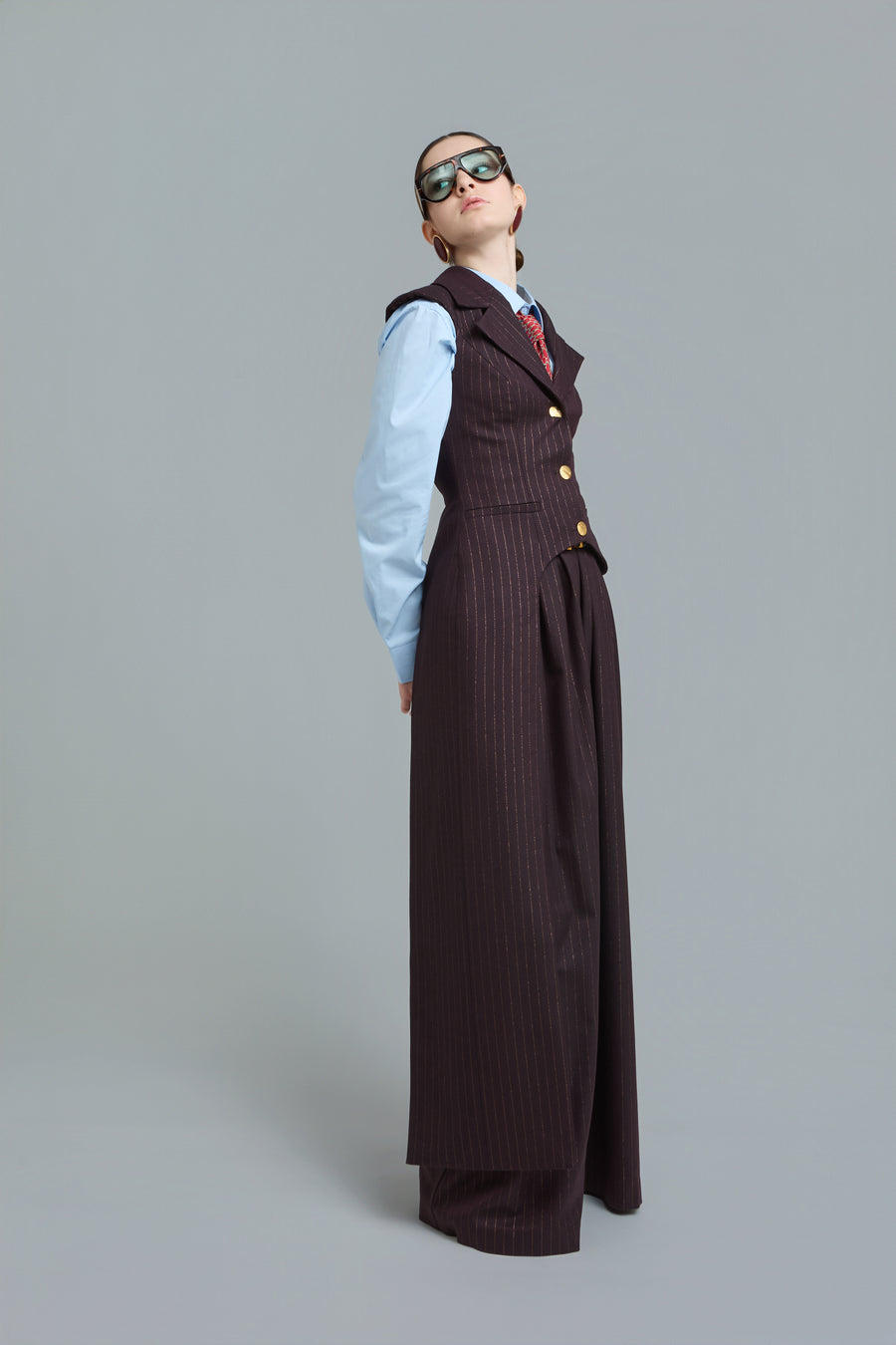Pinstripe Asymmetric Tailored Vest