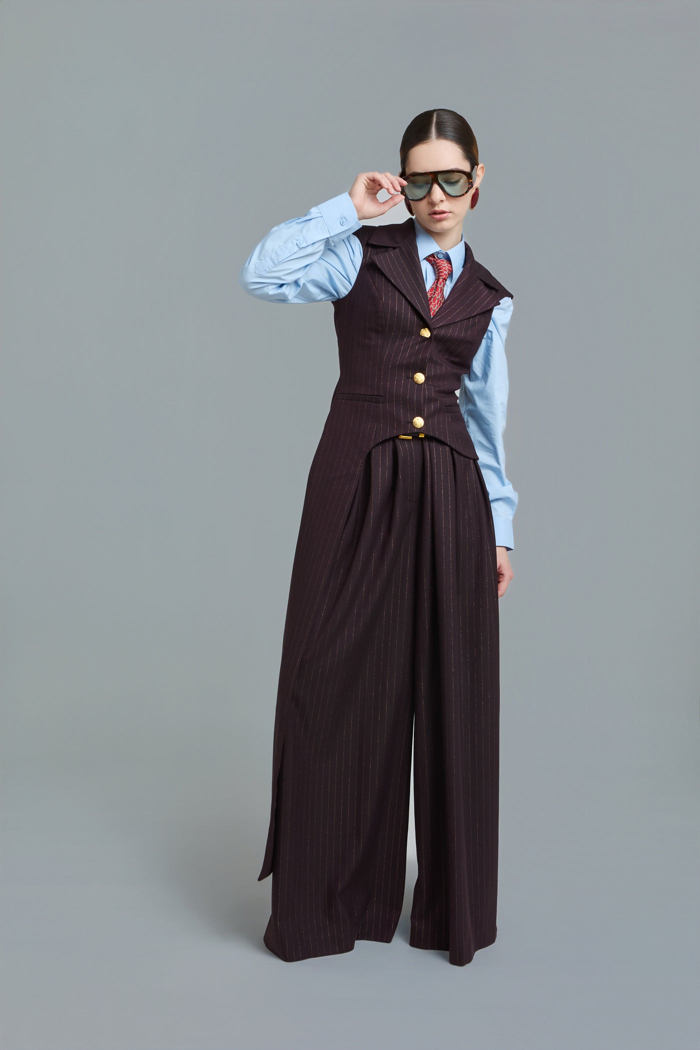 Pinstripe Asymmetric Tailored Vest