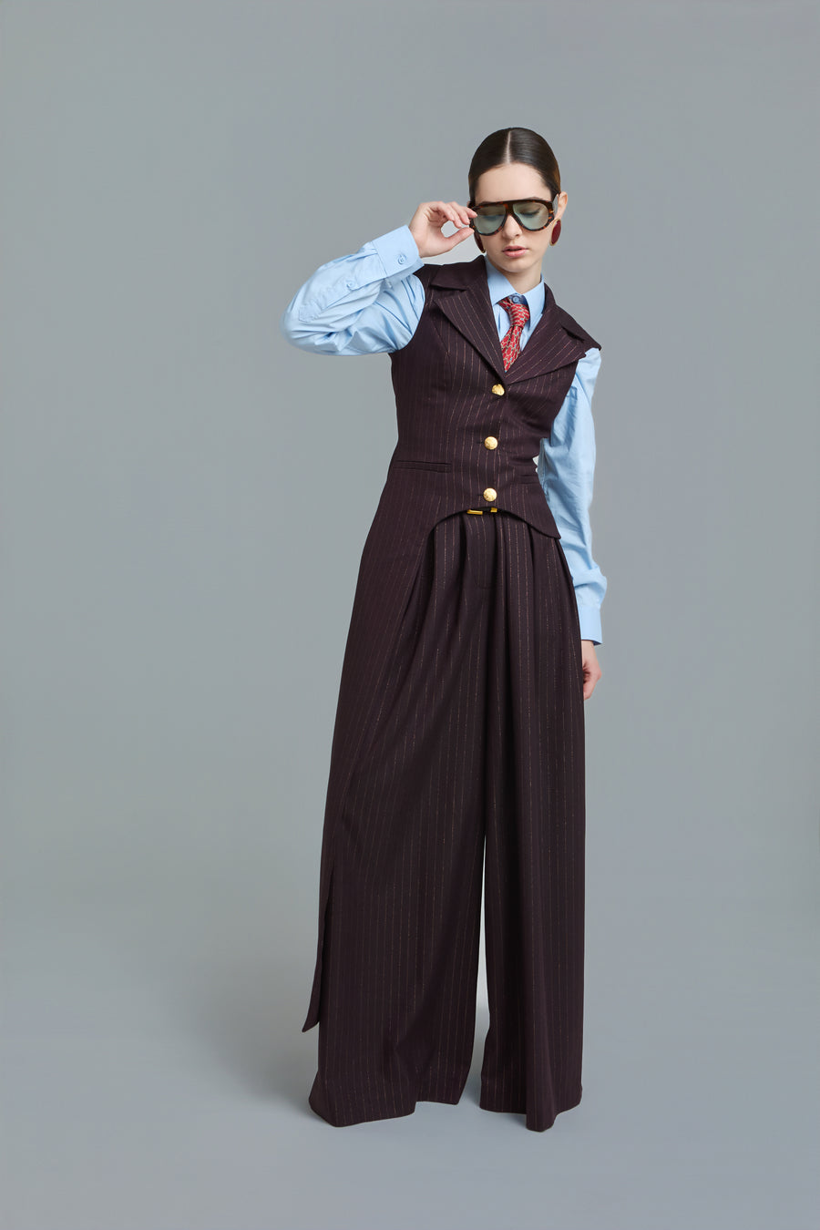 Pinstripe Asymmetric Tailored Vest