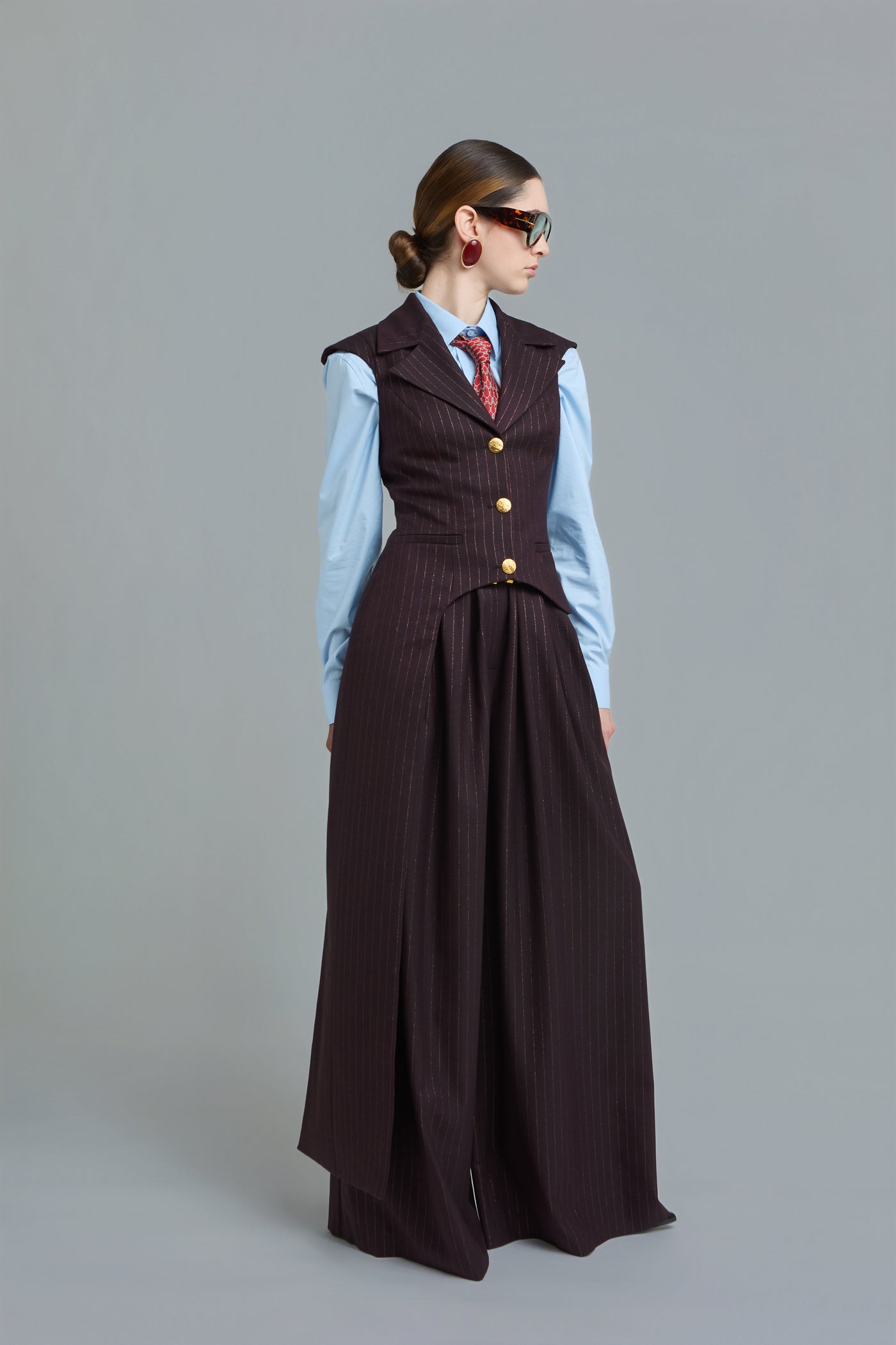 Pinstripe Asymmetric Tailored Vest