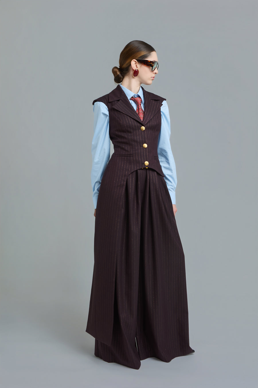Pinstripe Asymmetric Tailored Vest