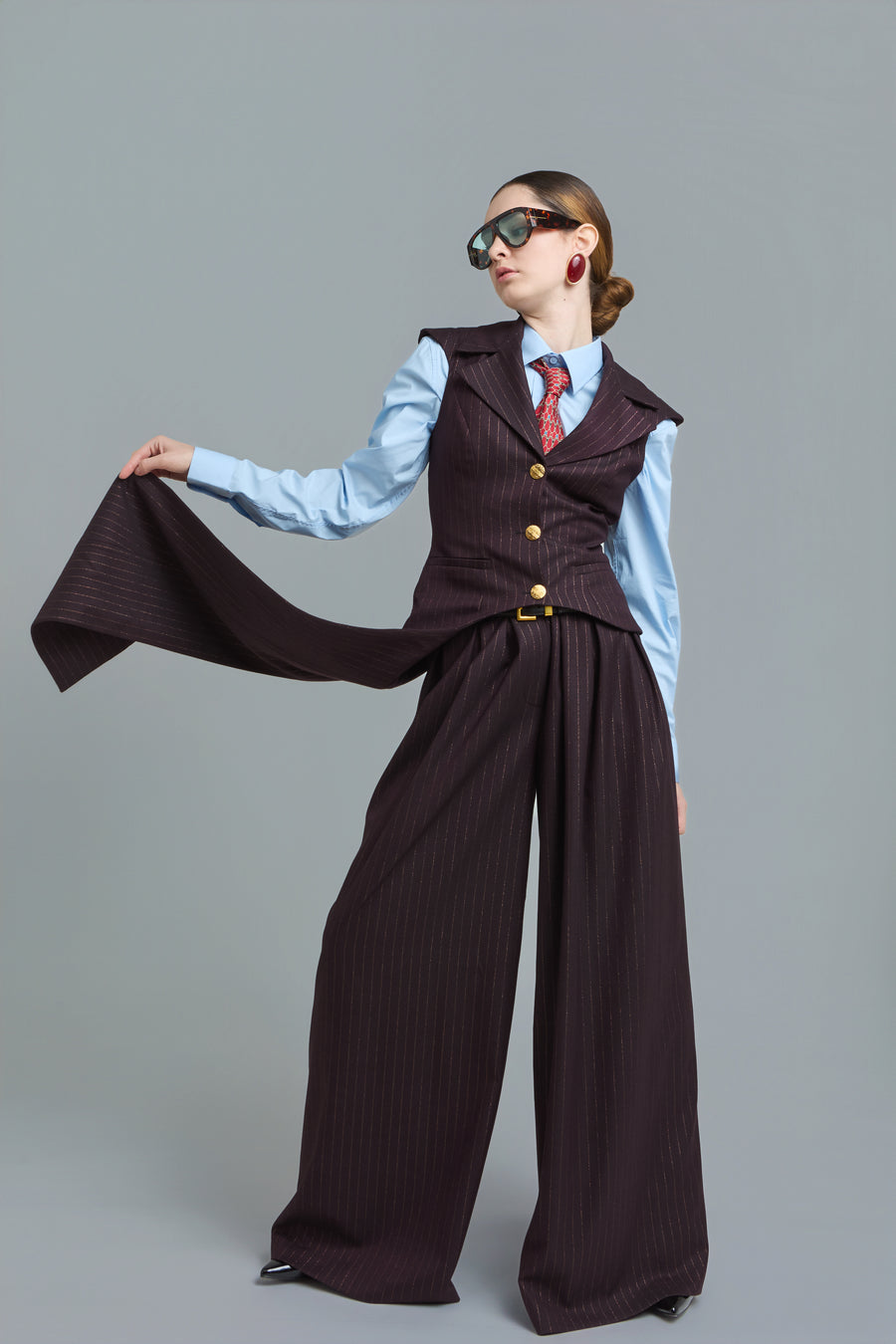 Pinstripe Wide-Leg Pants