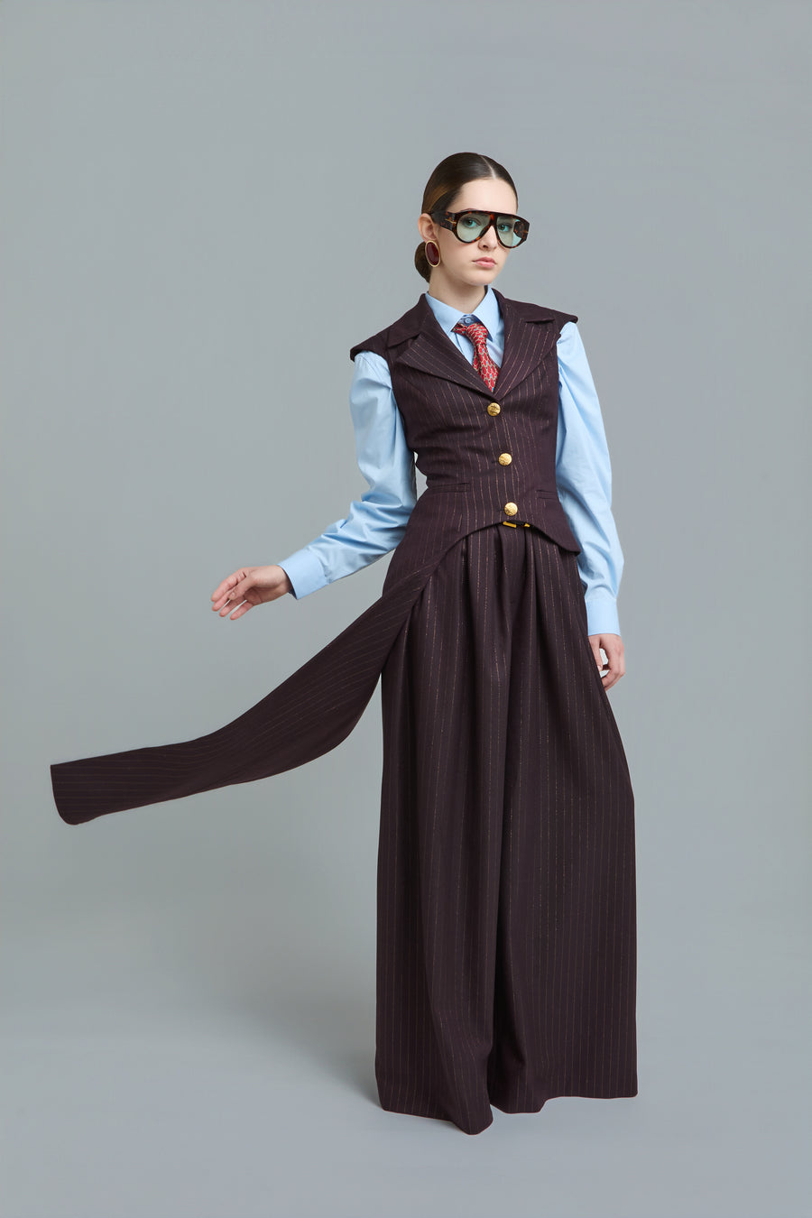 Pinstripe Asymmetric Tailored Vest