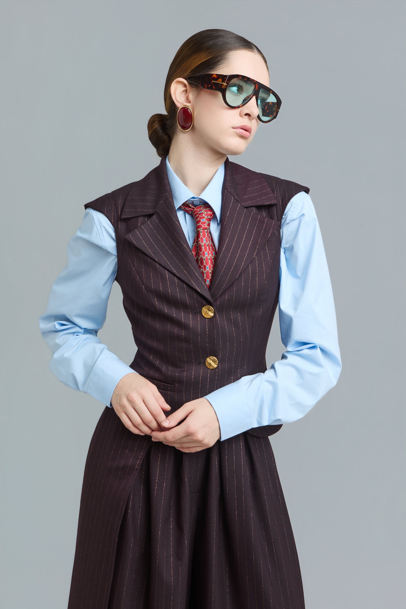 Pinstripe Asymmetric Tailored Vest