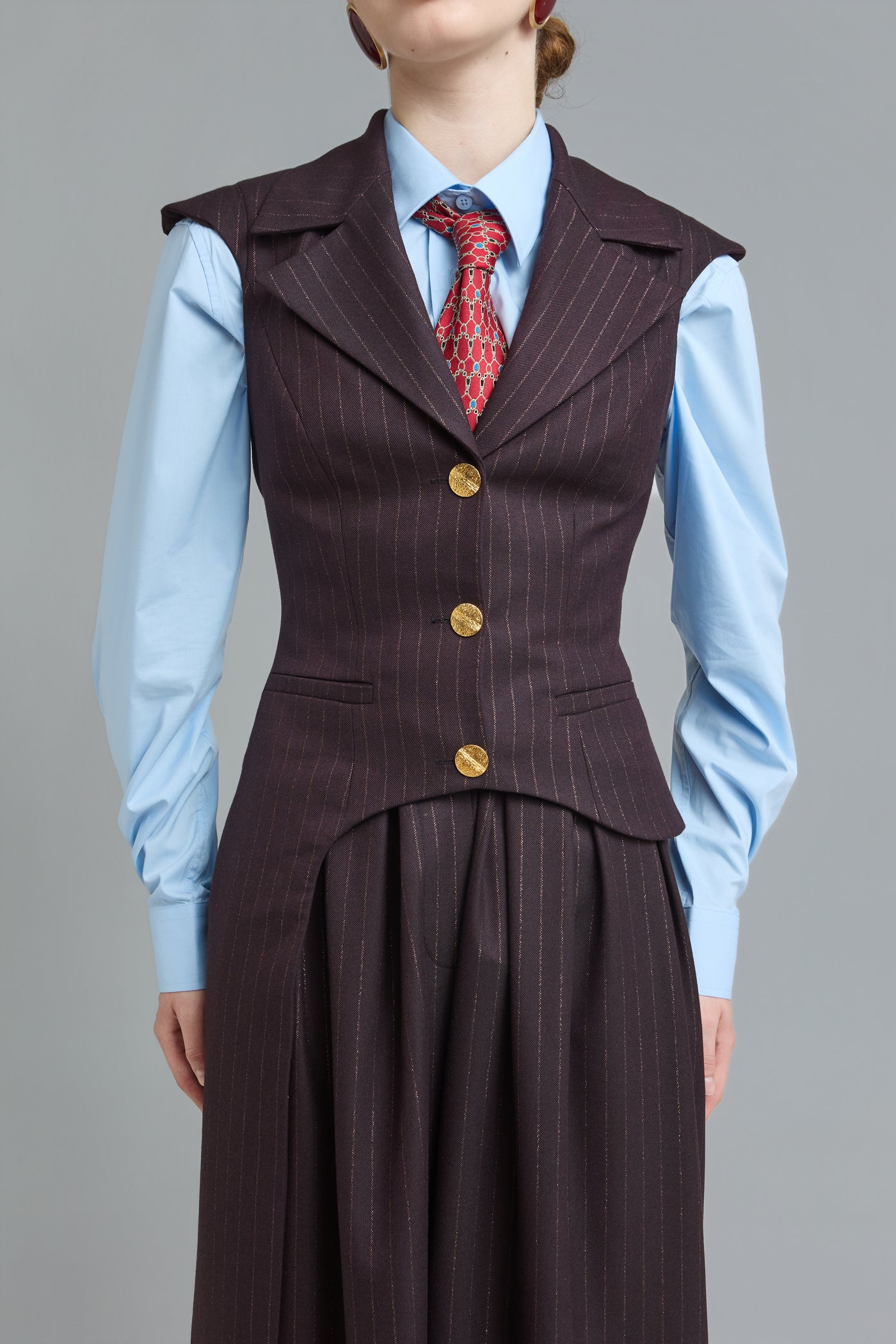 Pinstripe Asymmetric Tailored Vest