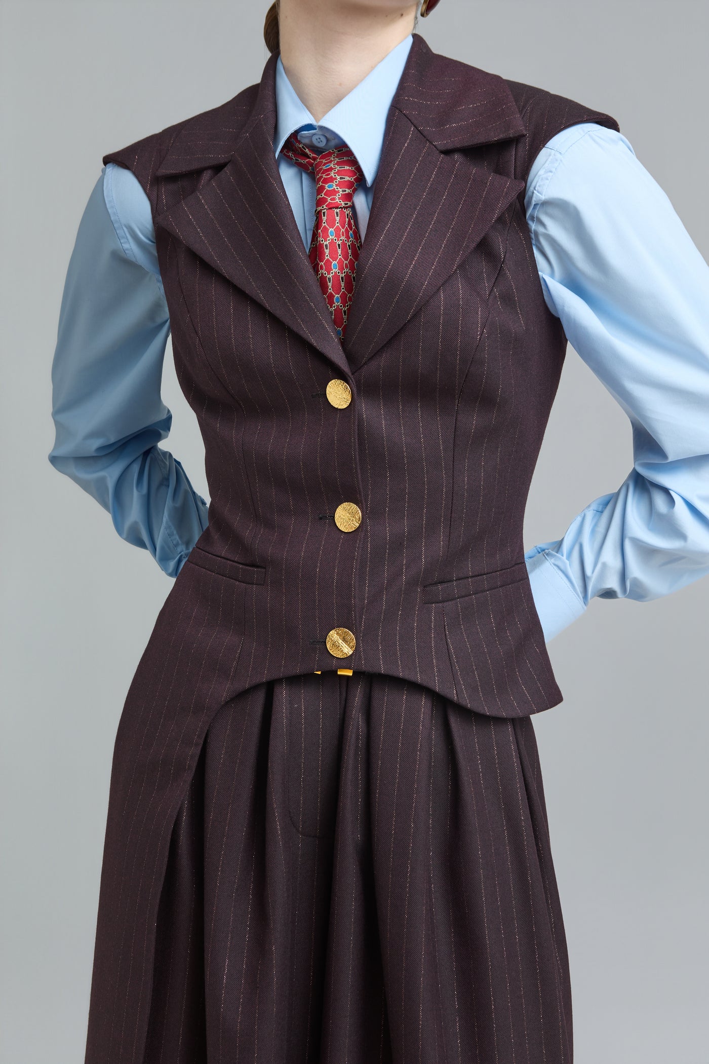 Pinstripe Asymmetric Tailored Vest
