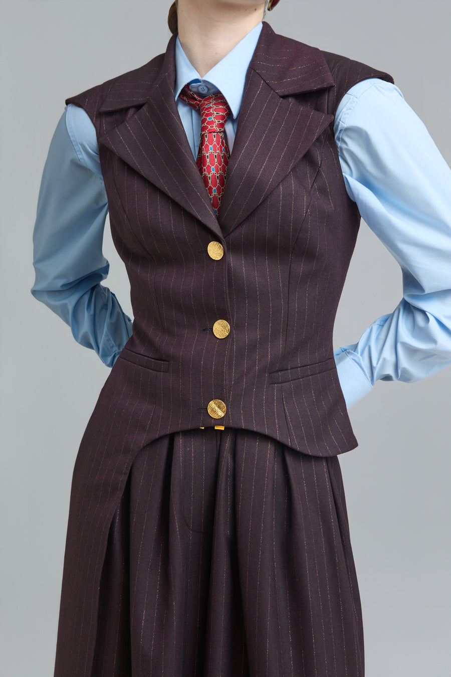 Pinstripe Asymmetric Tailored Vest