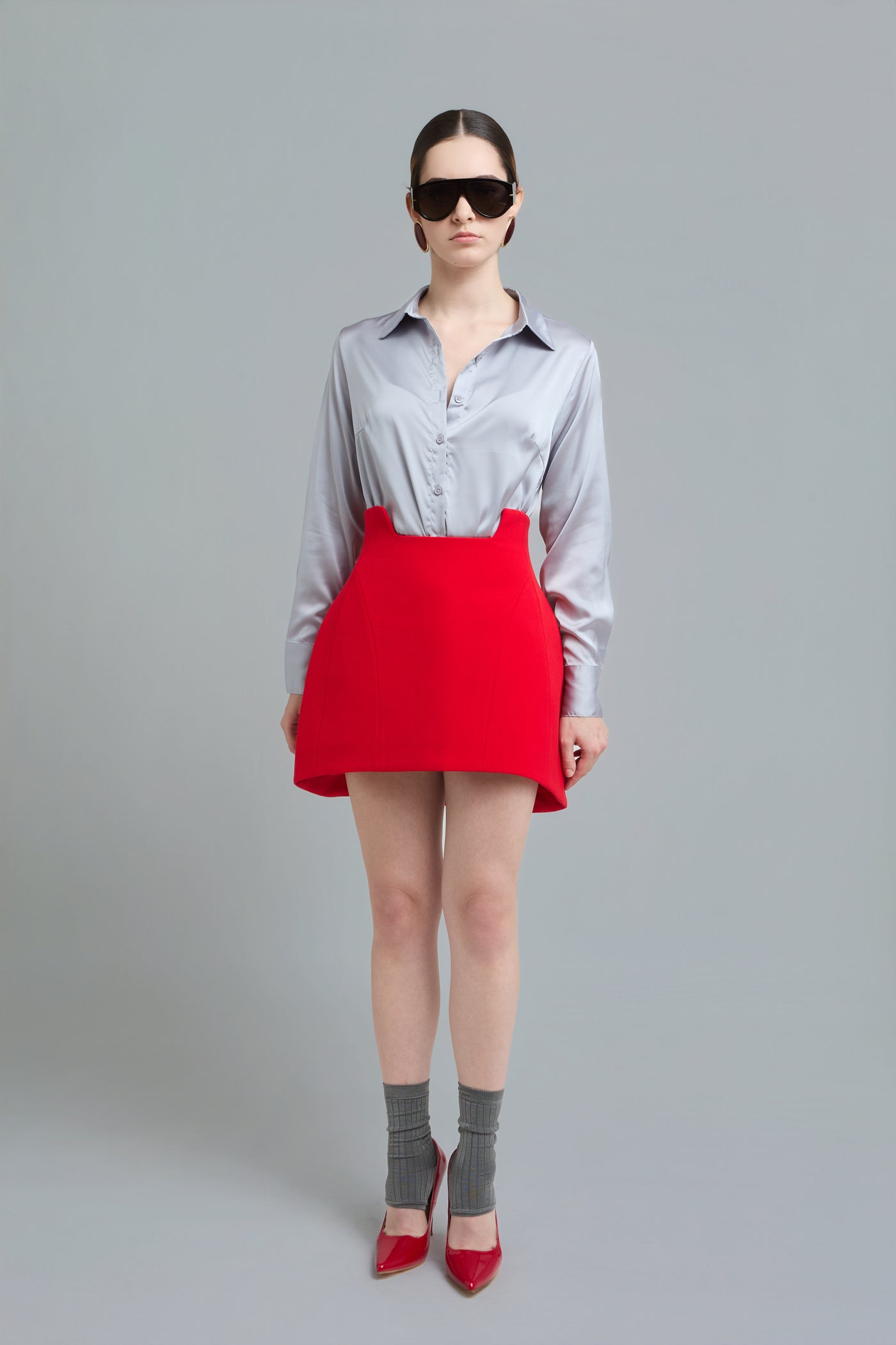 Red Tailored Mini Skirt by Naked Doll