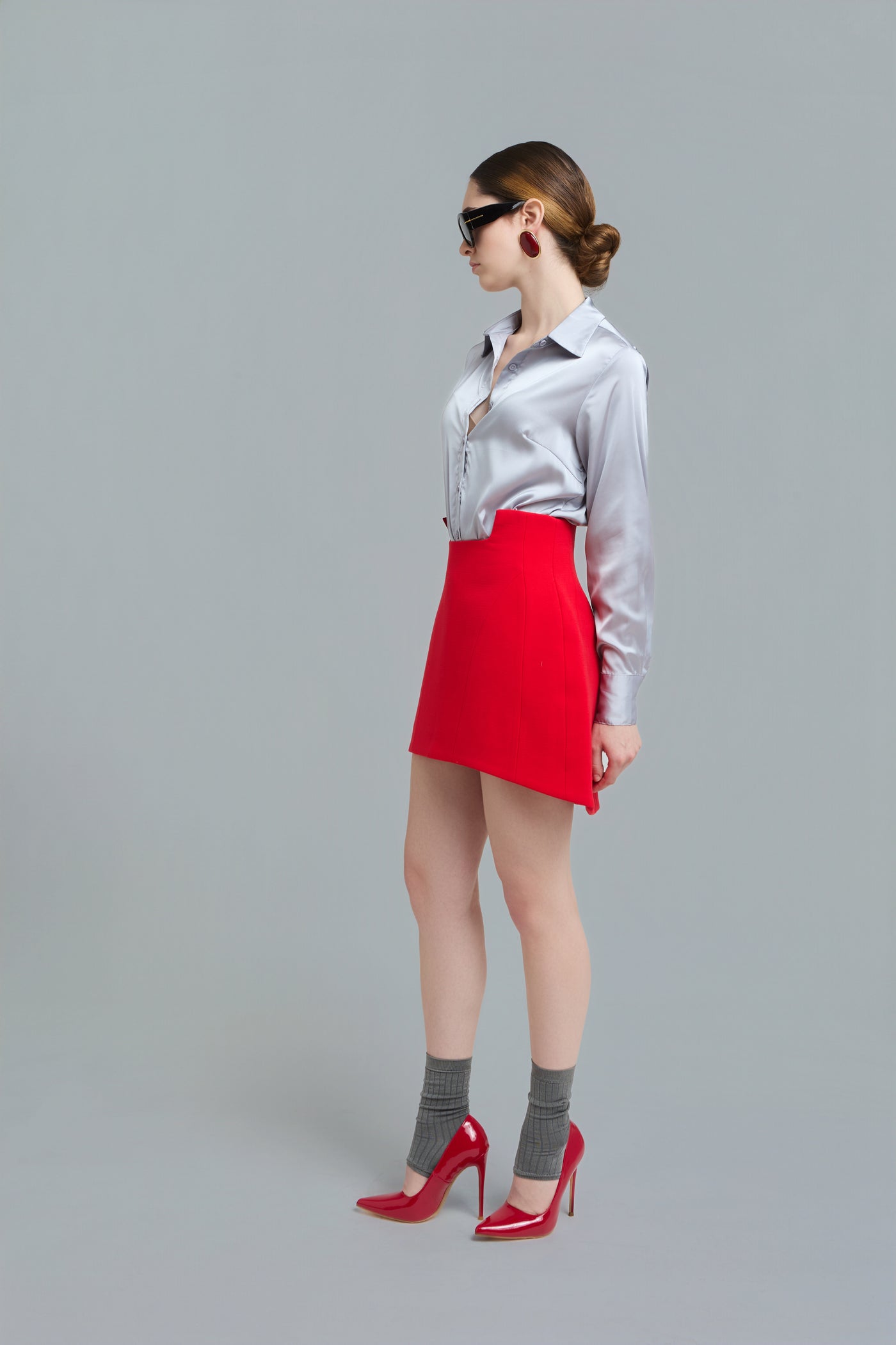 Red Tailored Mini Skirt