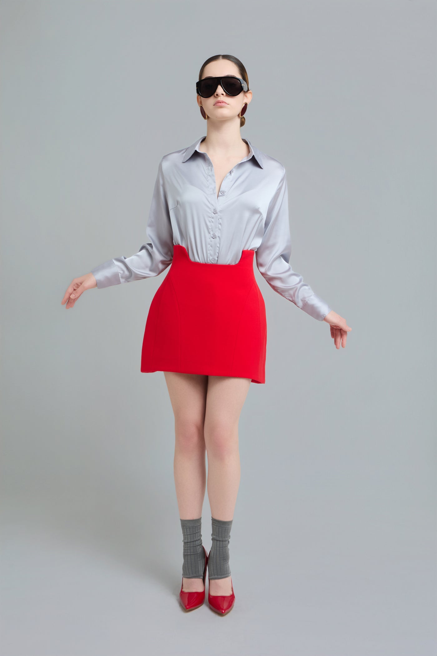 Red Tailored Mini Skirt