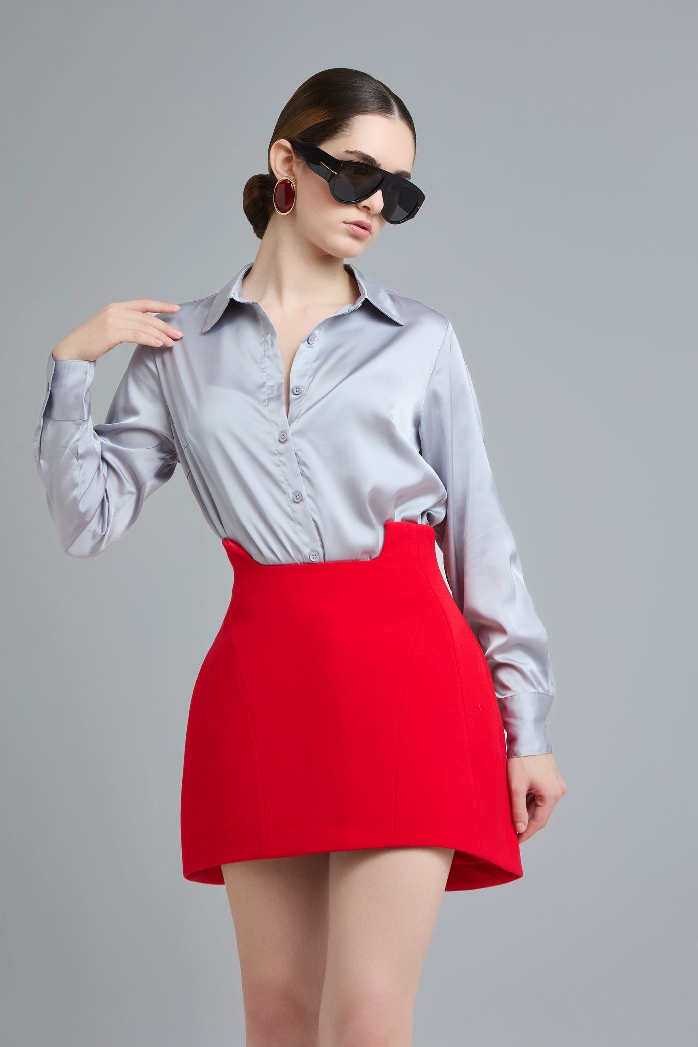 Red Tailored Mini Skirt