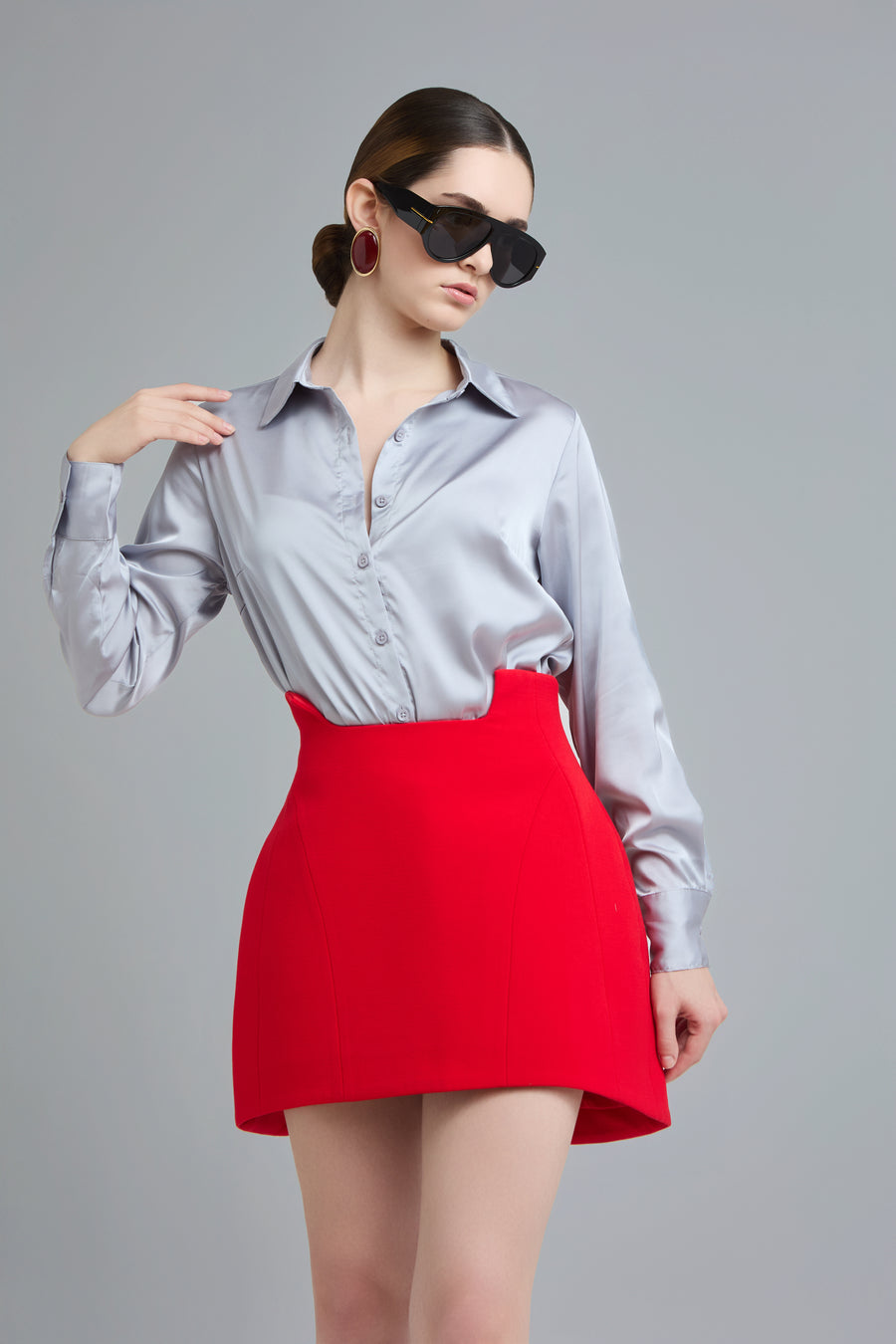 Red Tailored Mini Skirt