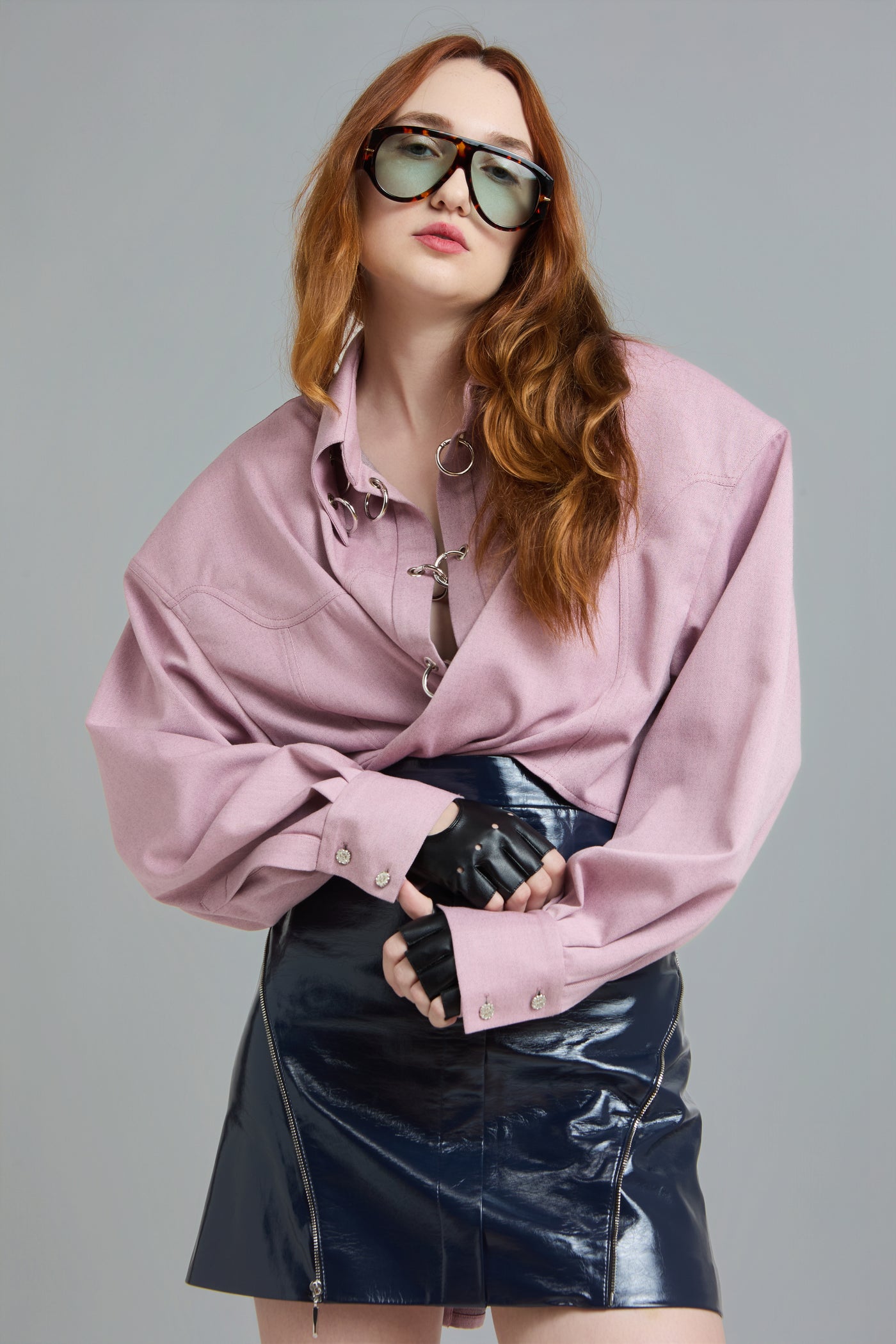 Navy Vegan Leather Asymmetric Mini Skirt