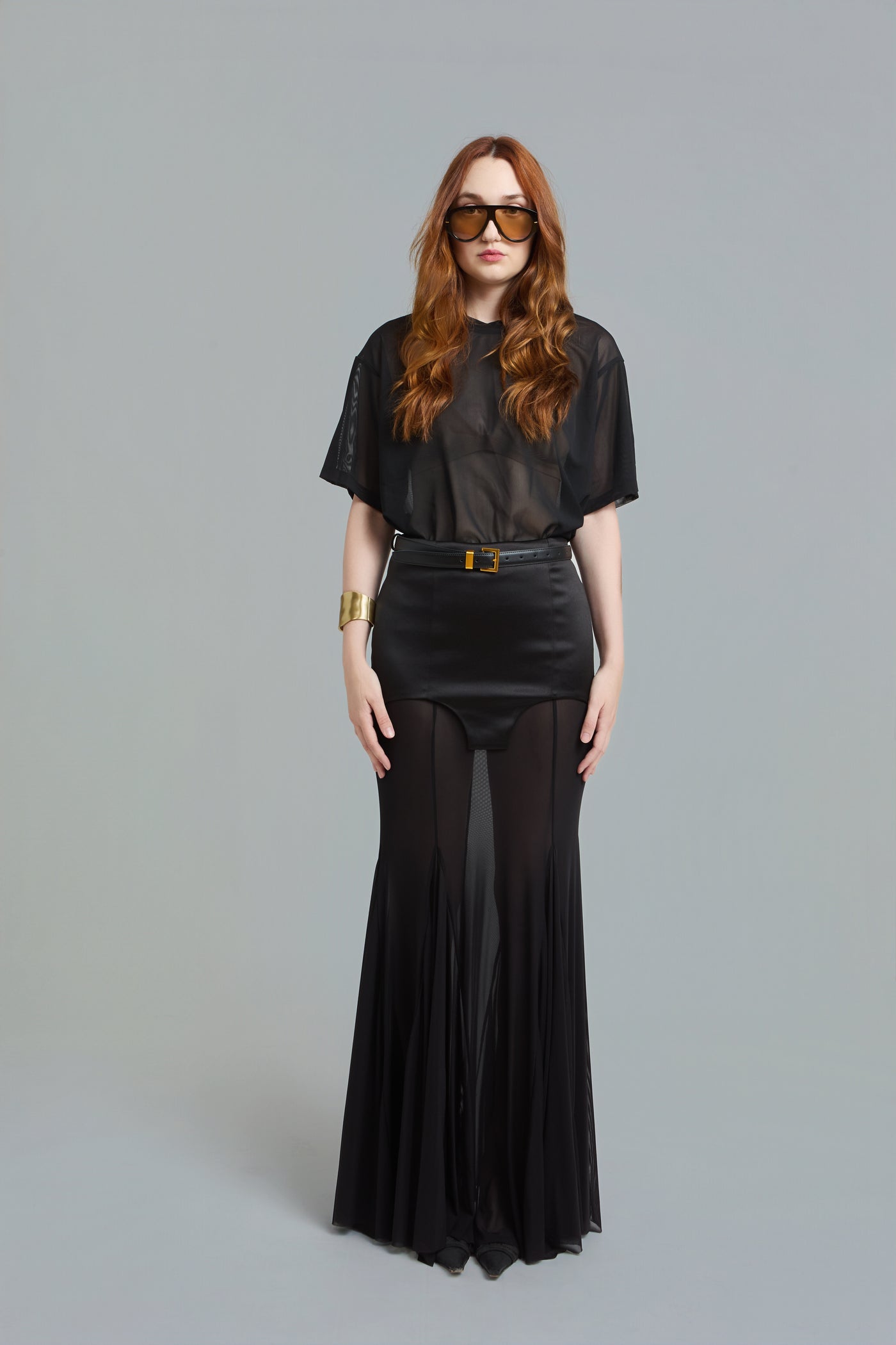 Satin & Sheer Maxi Skirt by Naked Doll
