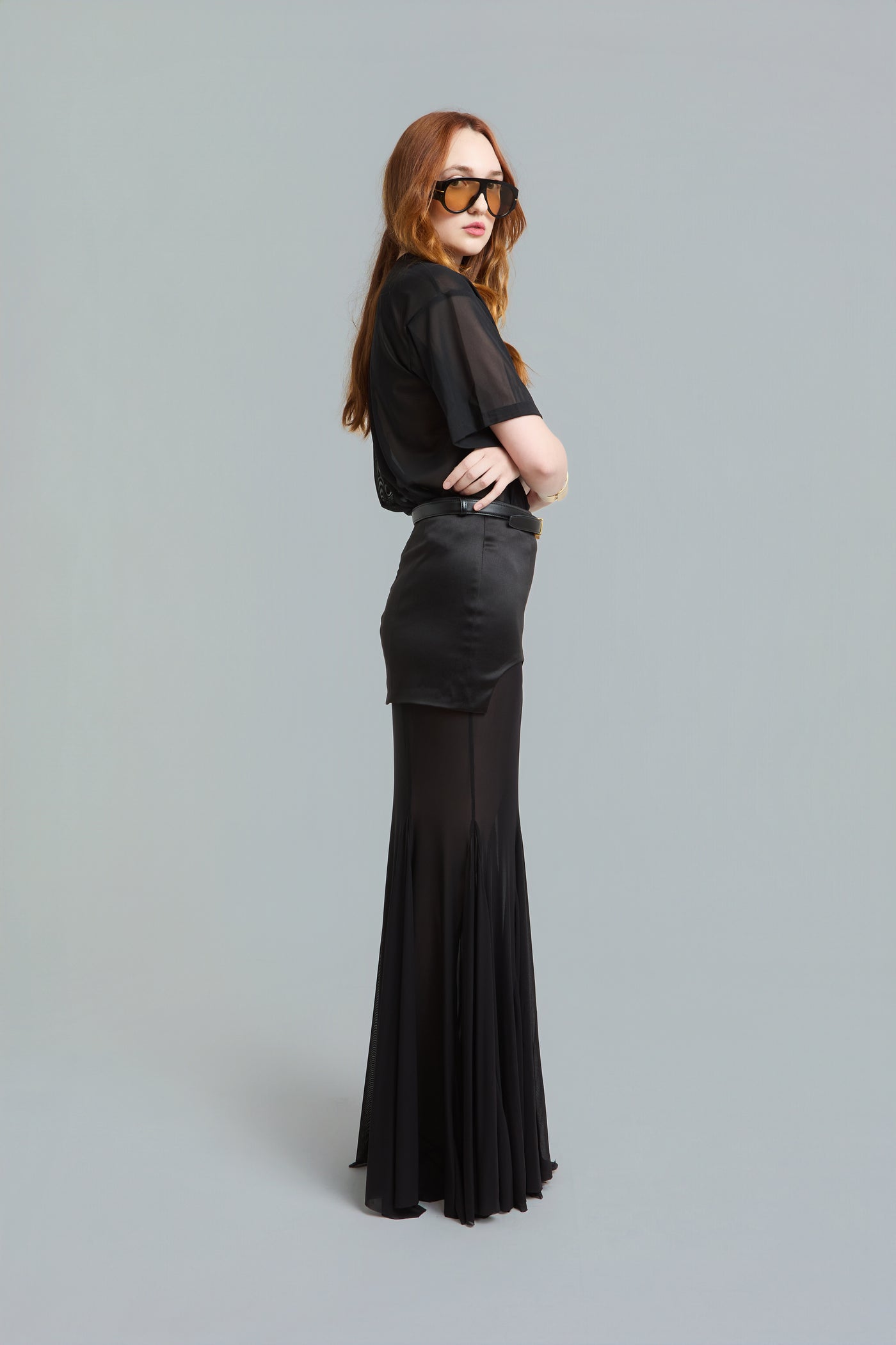 Satin & Sheer Maxi Skirt