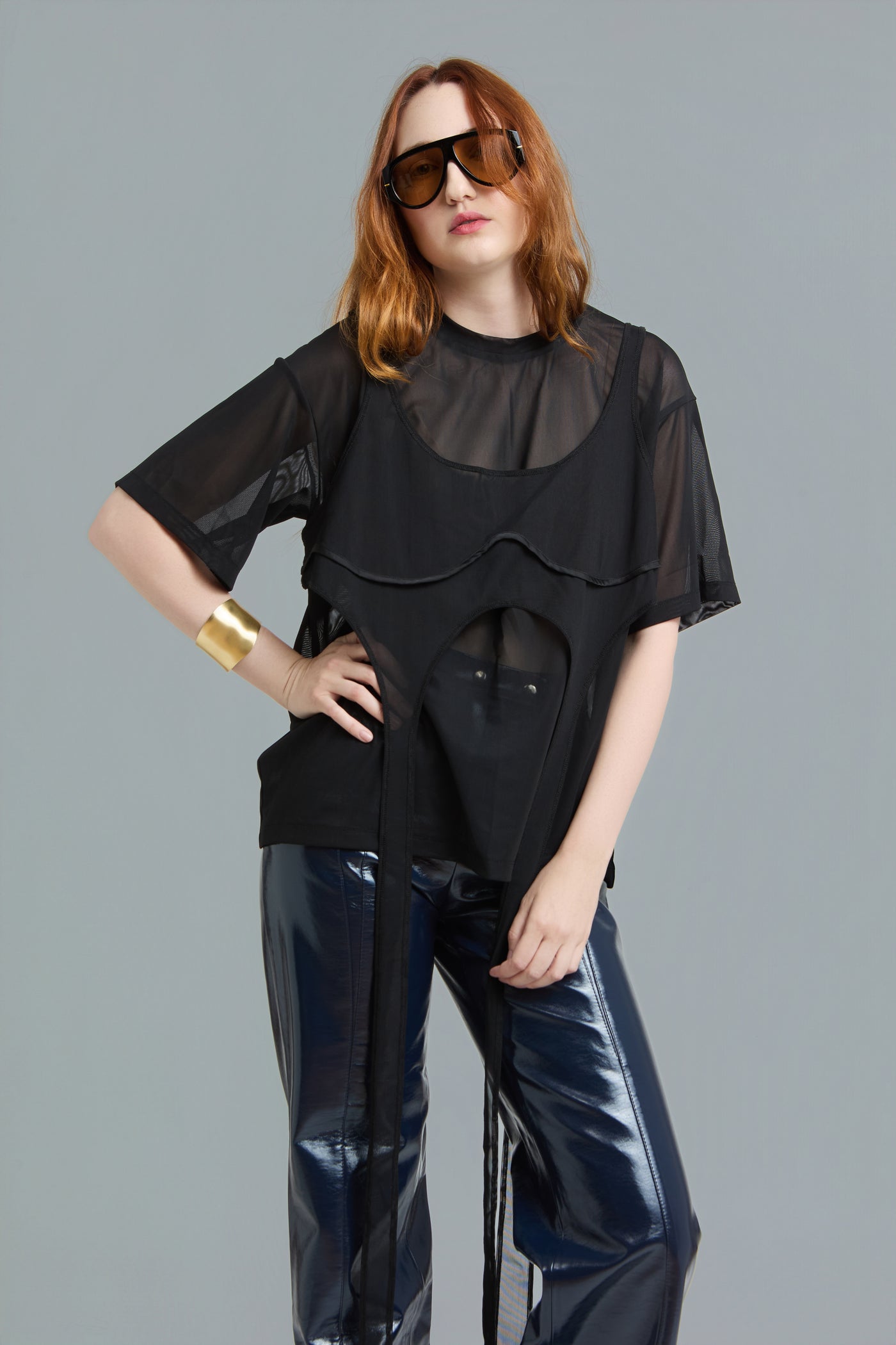 Oversized Mesh T-Shirt Set with Top