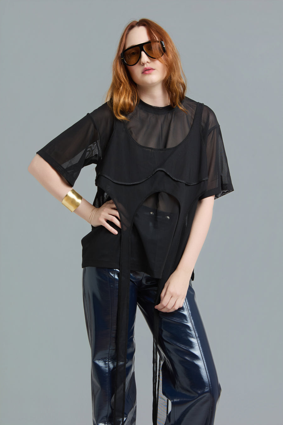 Oversized Mesh T-Shirt Set with Top