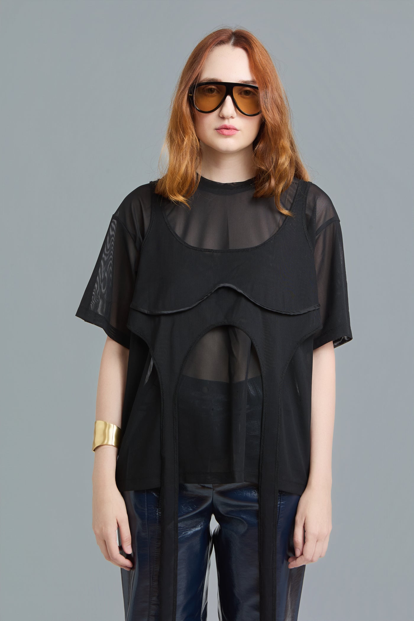 Oversized Mesh T-Shirt Set with Top