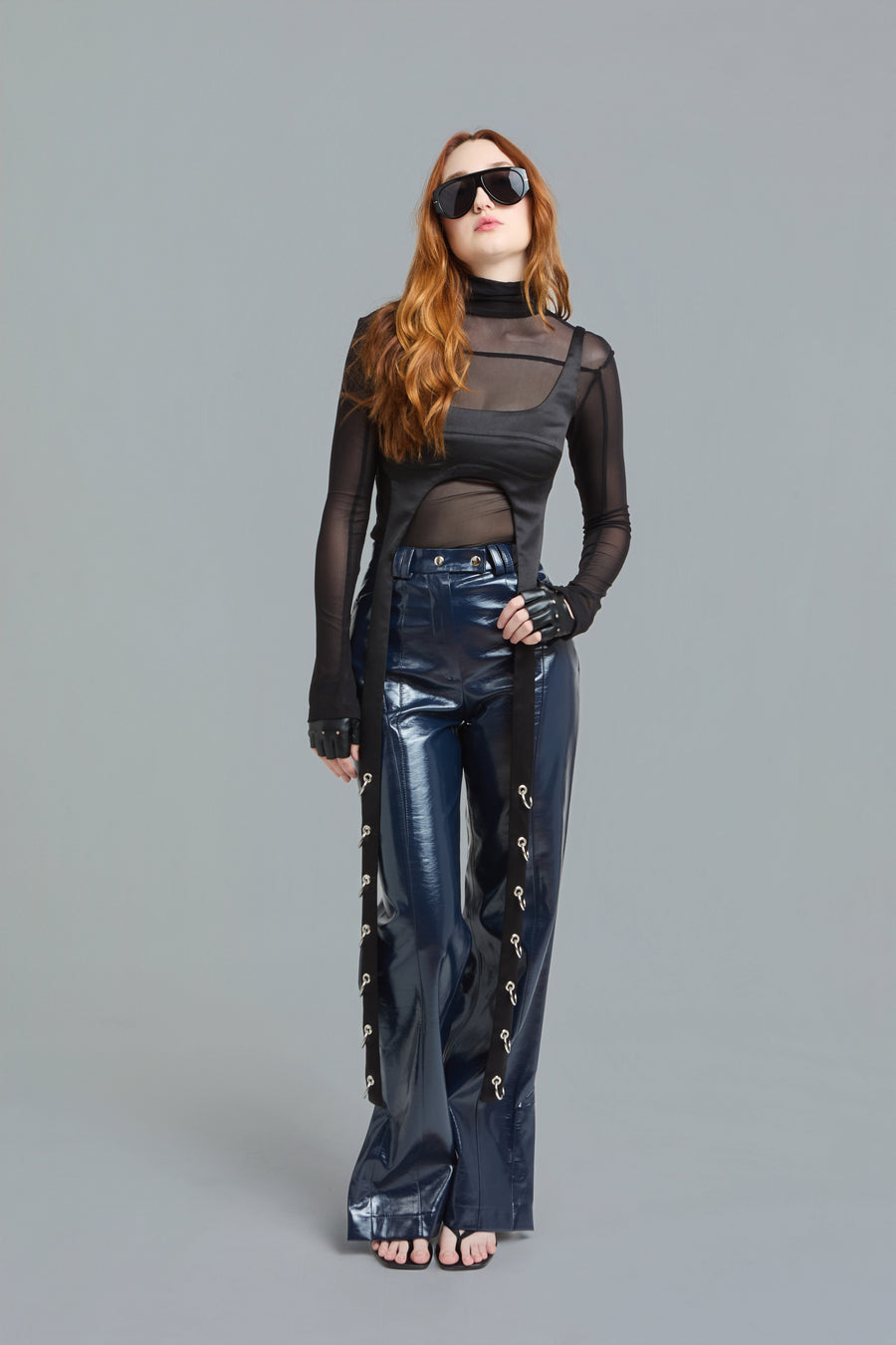 Satin Top & Mesh Turtleneck Set