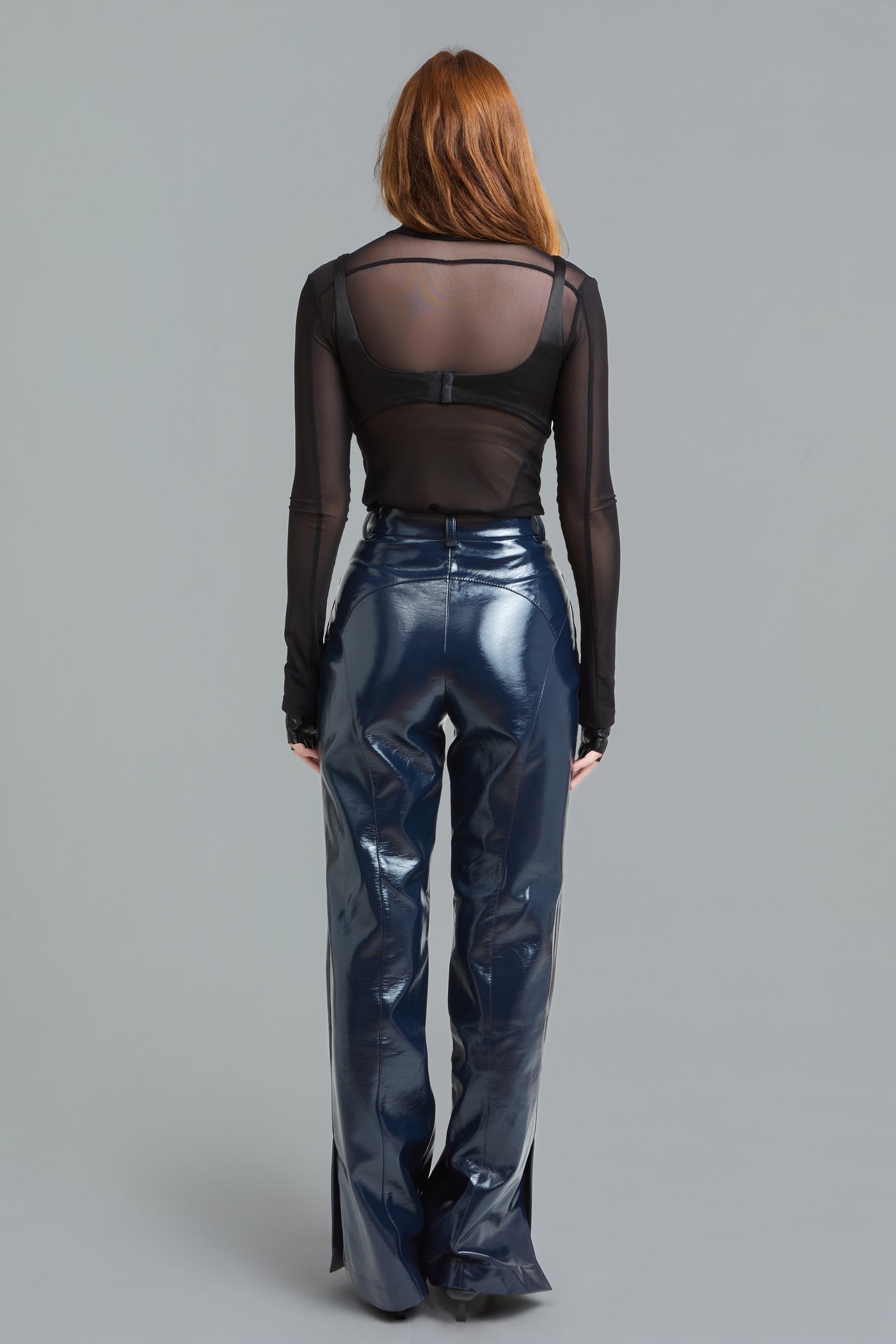 Satin Top & Mesh Turtleneck Set