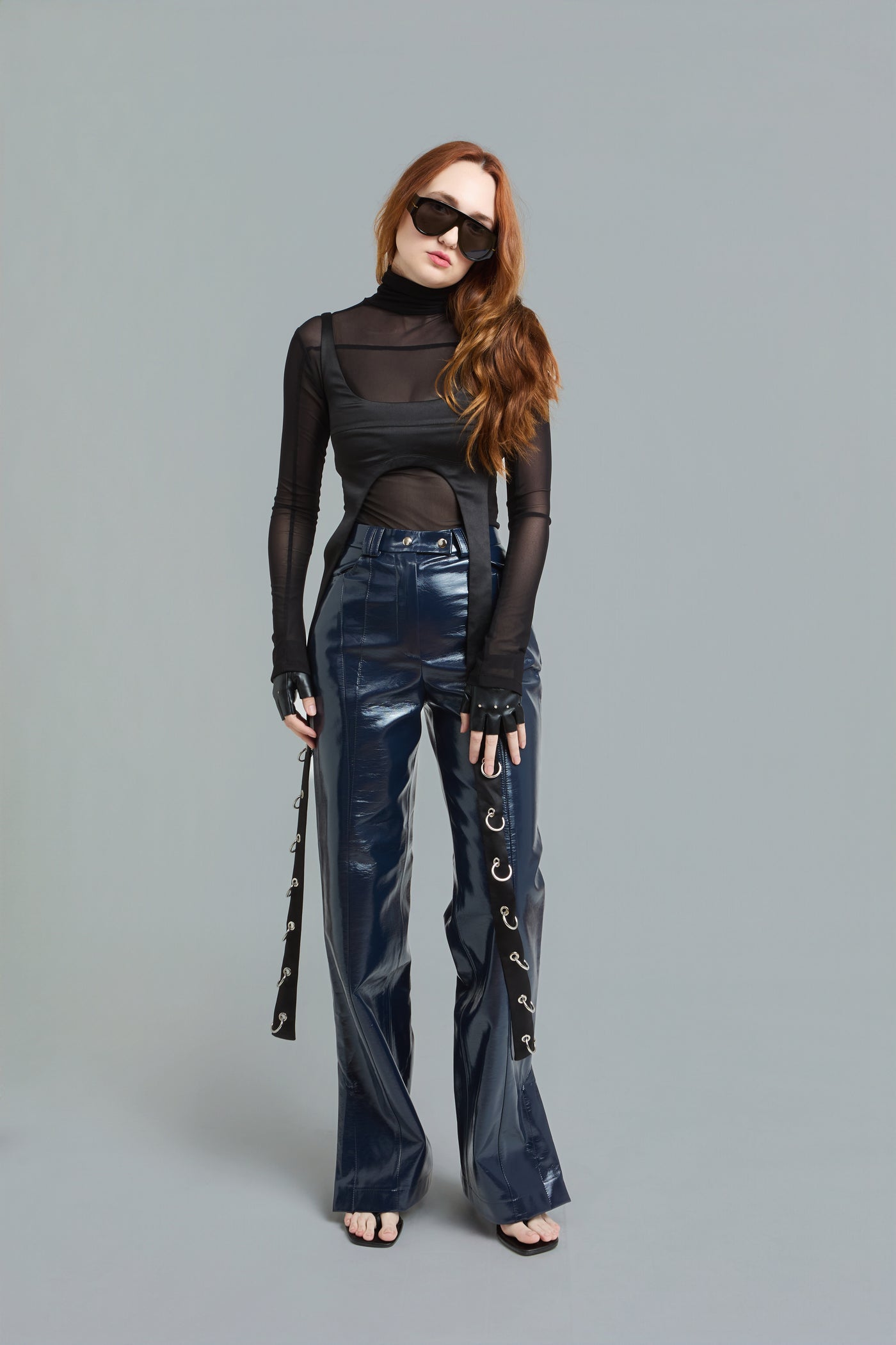 Satin Top & Mesh Turtleneck Set