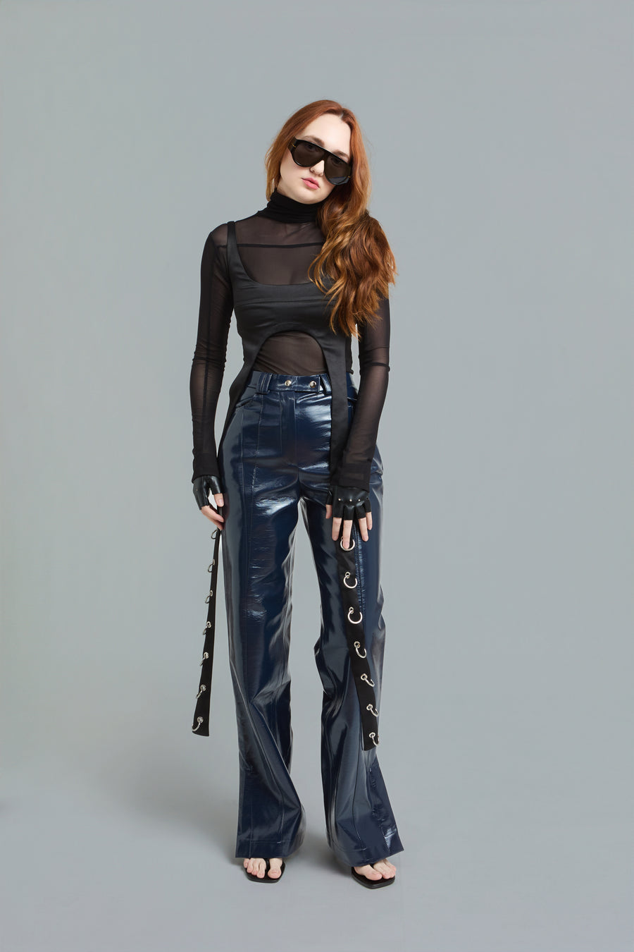 Satin Top & Mesh Turtleneck Set