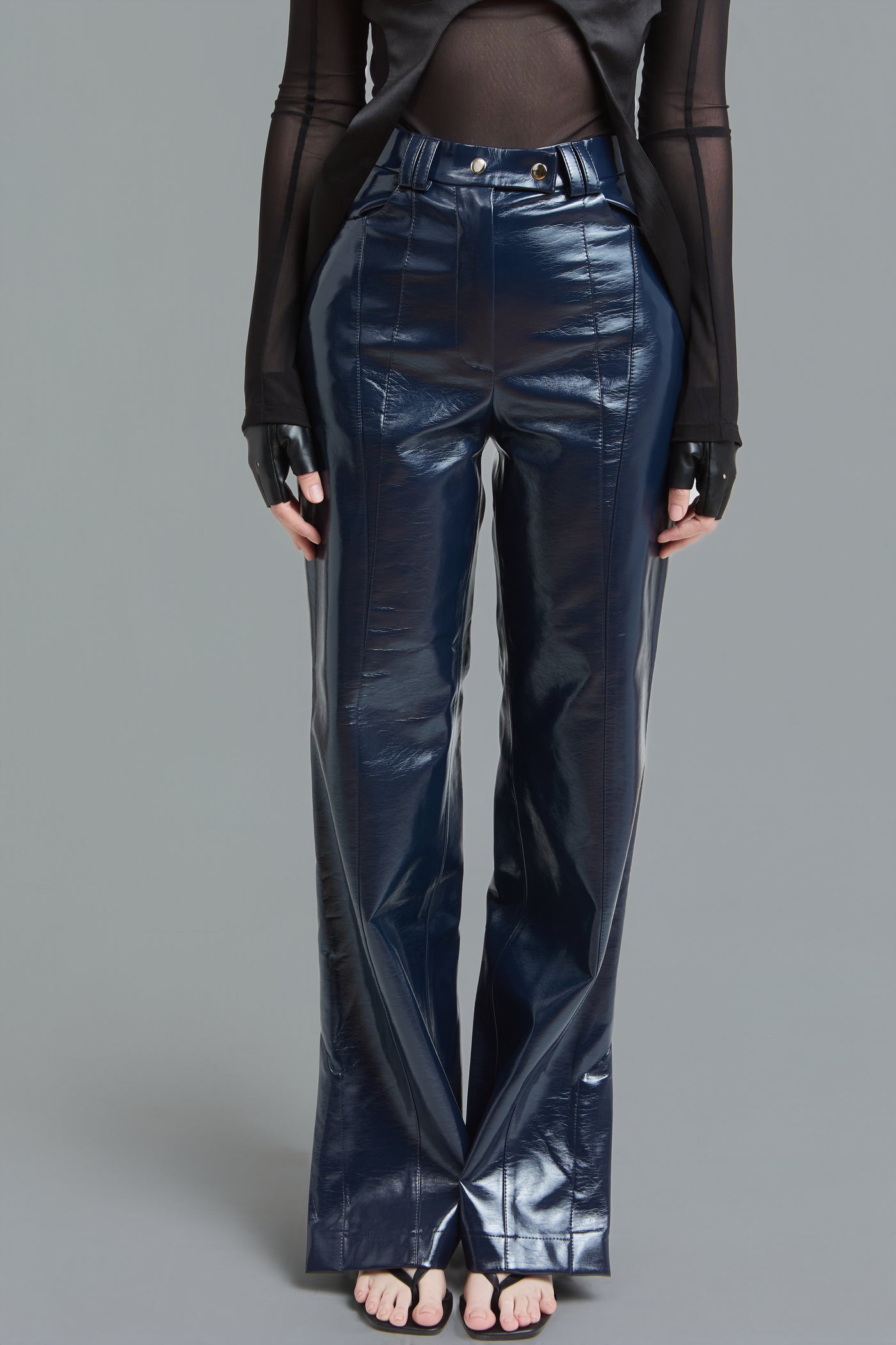 Navy Vegan Leather Pants