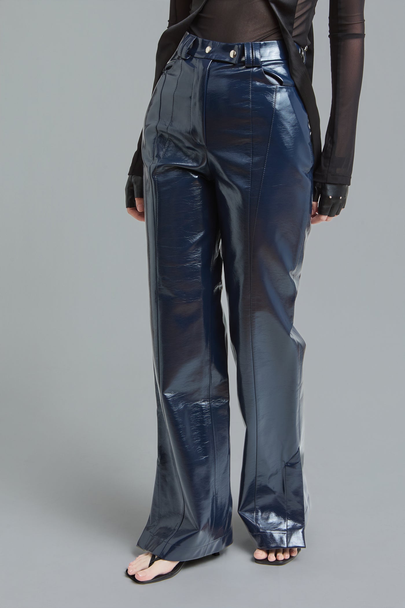 Navy Vegan Leather Pants
