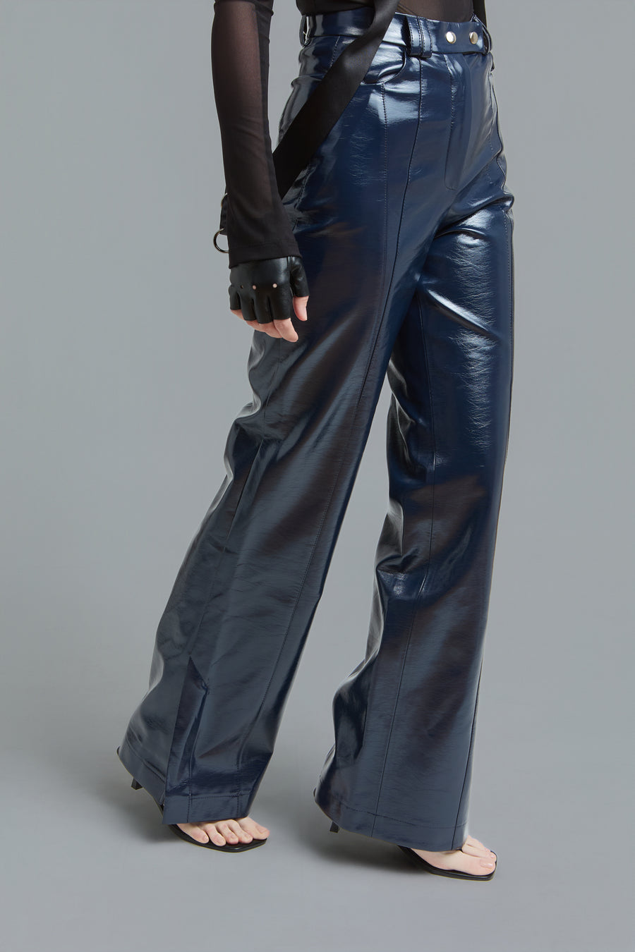 Navy Vegan Leather Pants