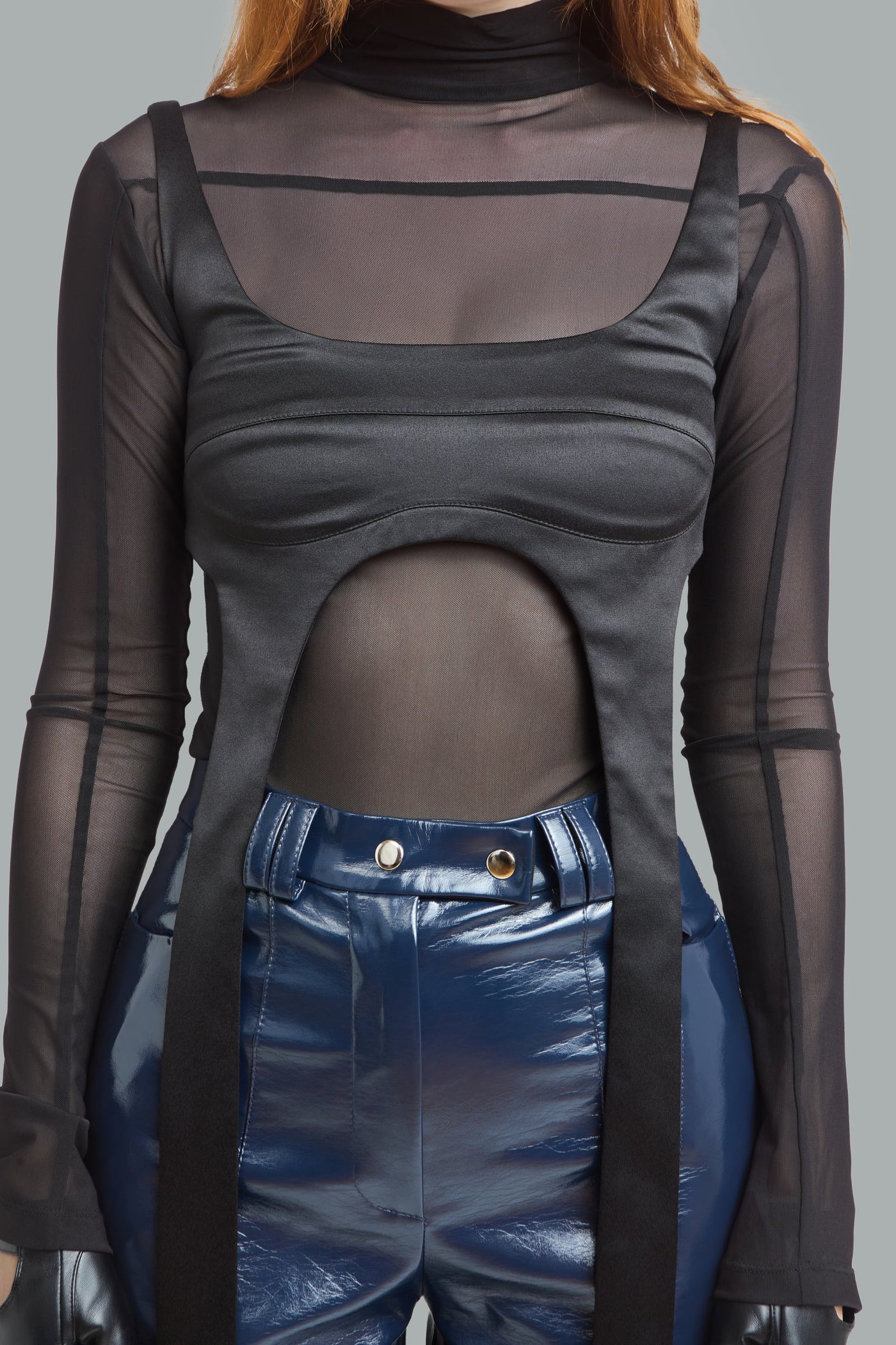 Satin Top & Mesh Turtleneck Set