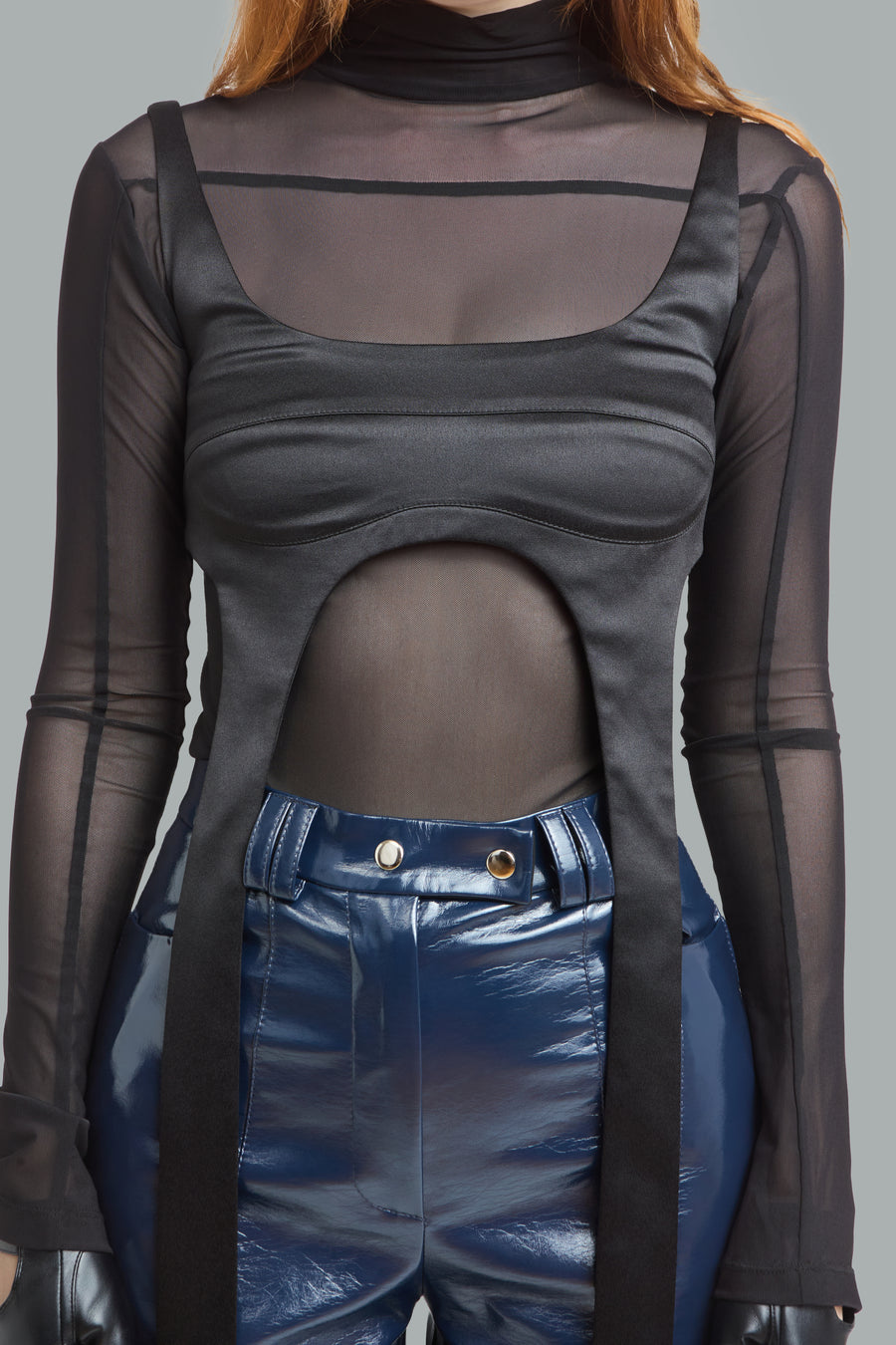 Satin Top & Mesh Turtleneck Set