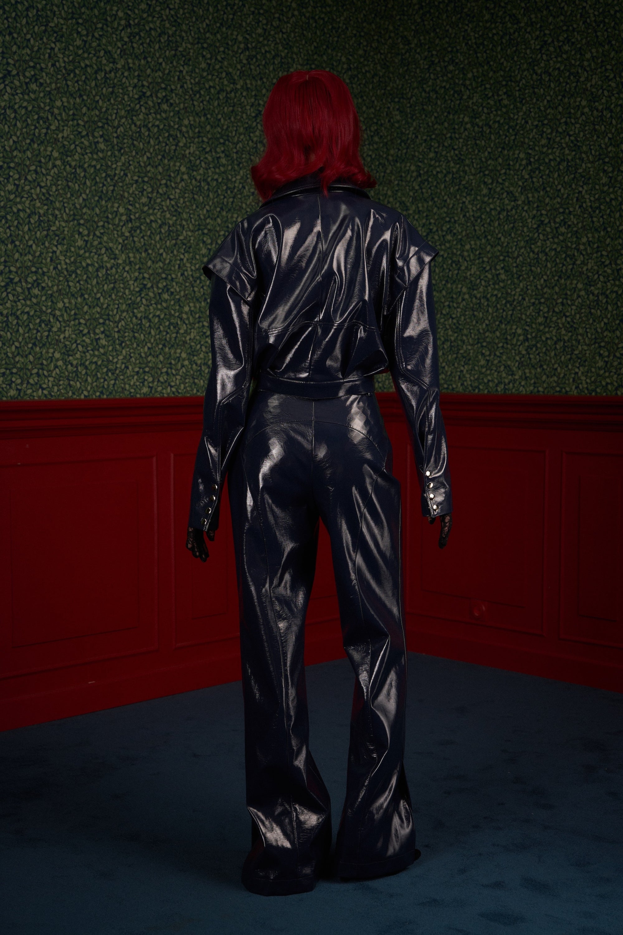 Glossy Navy Vegan Leather Trousers “The Weapon”