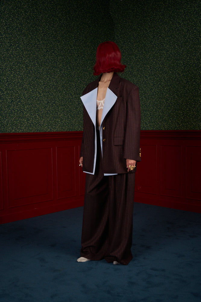 Transformable Oversized Brown Pinstripe Blazer "Iconic"
