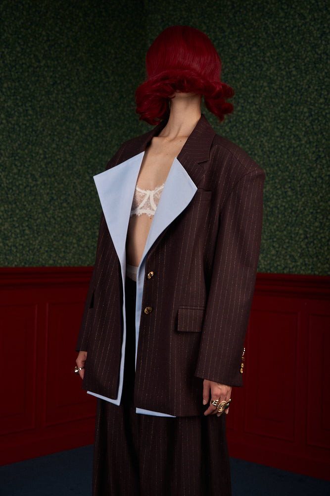 Transformable Oversized Brown Pinstripe Blazer "Iconic"